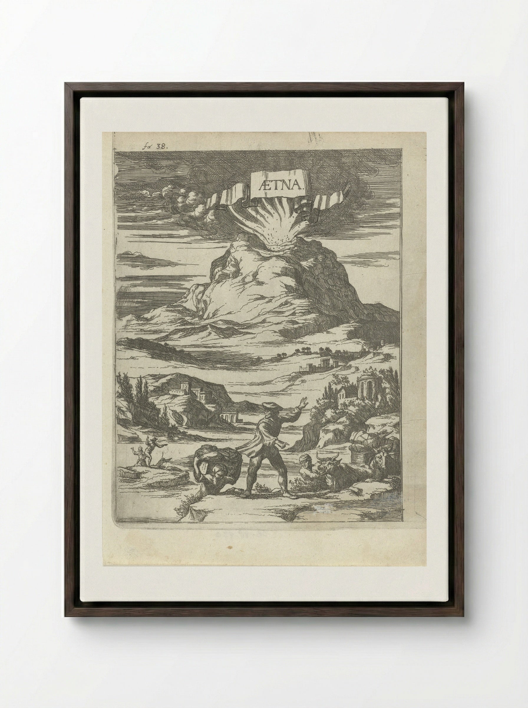 Vulkaanuitbarsting - Arnold Houbraken - Framed Canvas Dark Wood