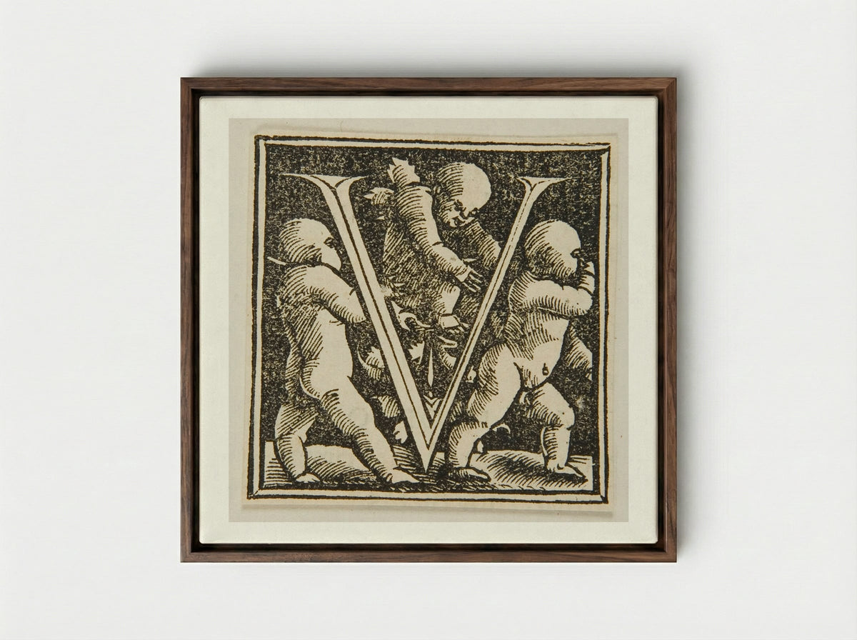 Letter V - Urs Graf - Framed Canvas Dark Wood