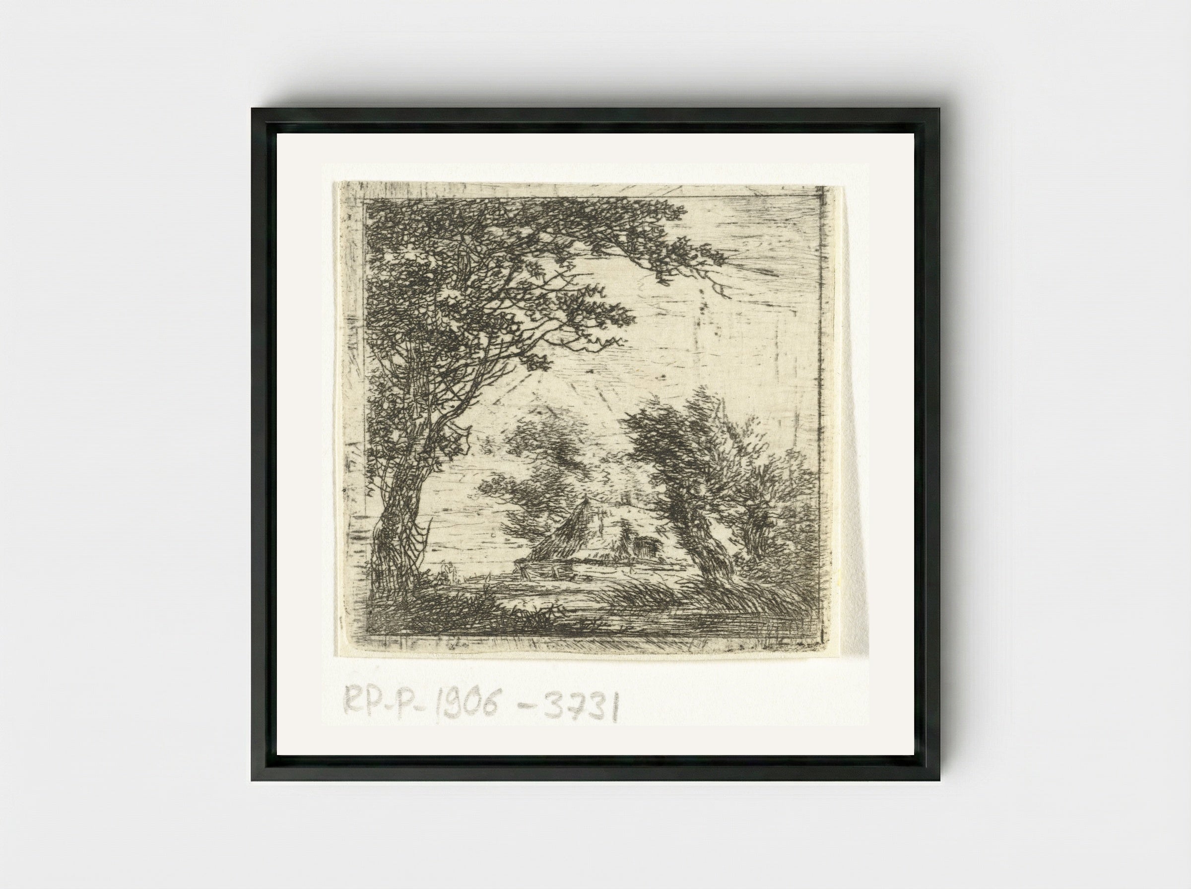Boerenwoning tussen bomen - Hermanus van Brussel - Framed Canvas Black