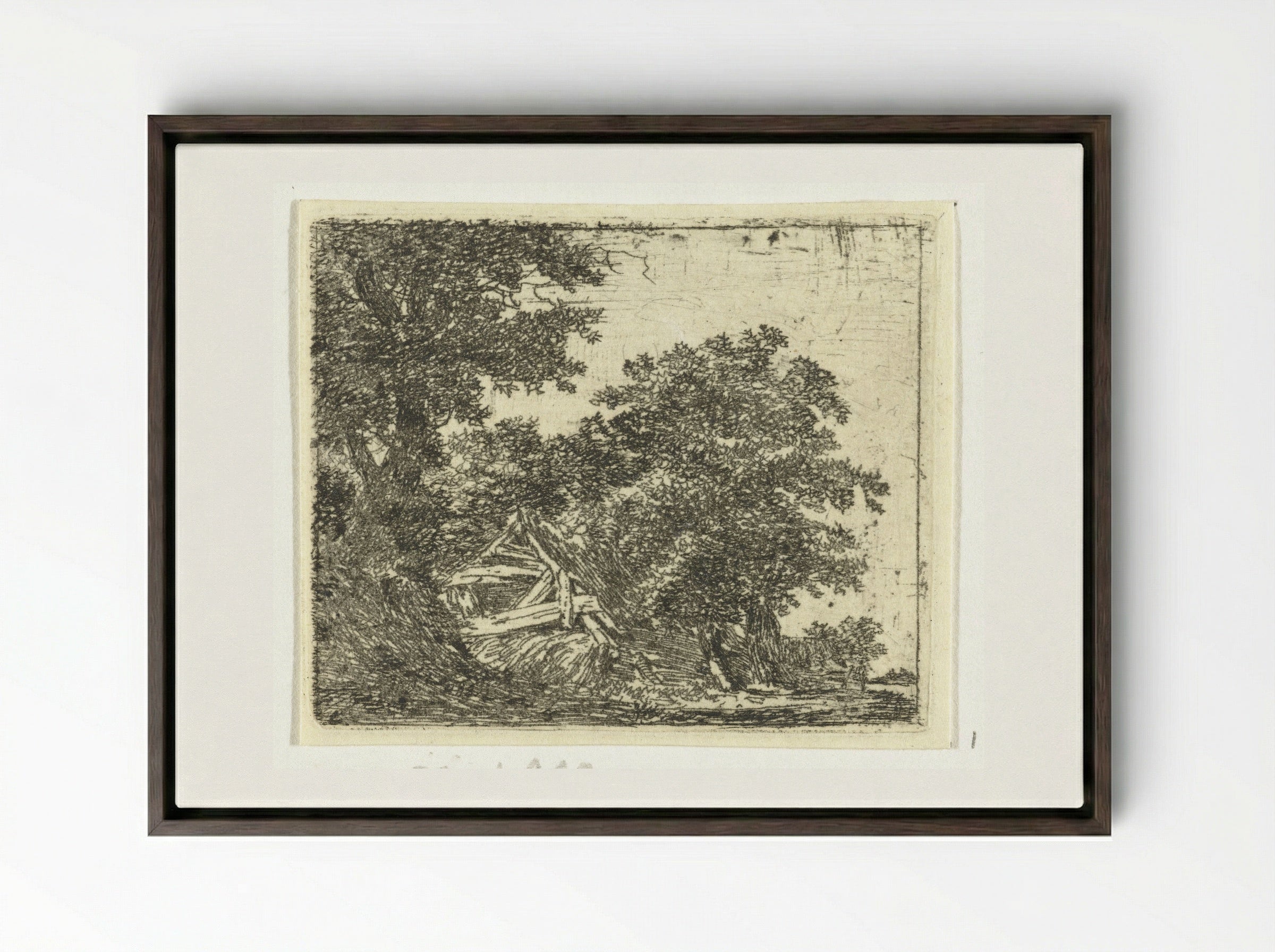 Vervallen hut in bos - Hermanus van Brussel - Framed Canvas Dark Wood