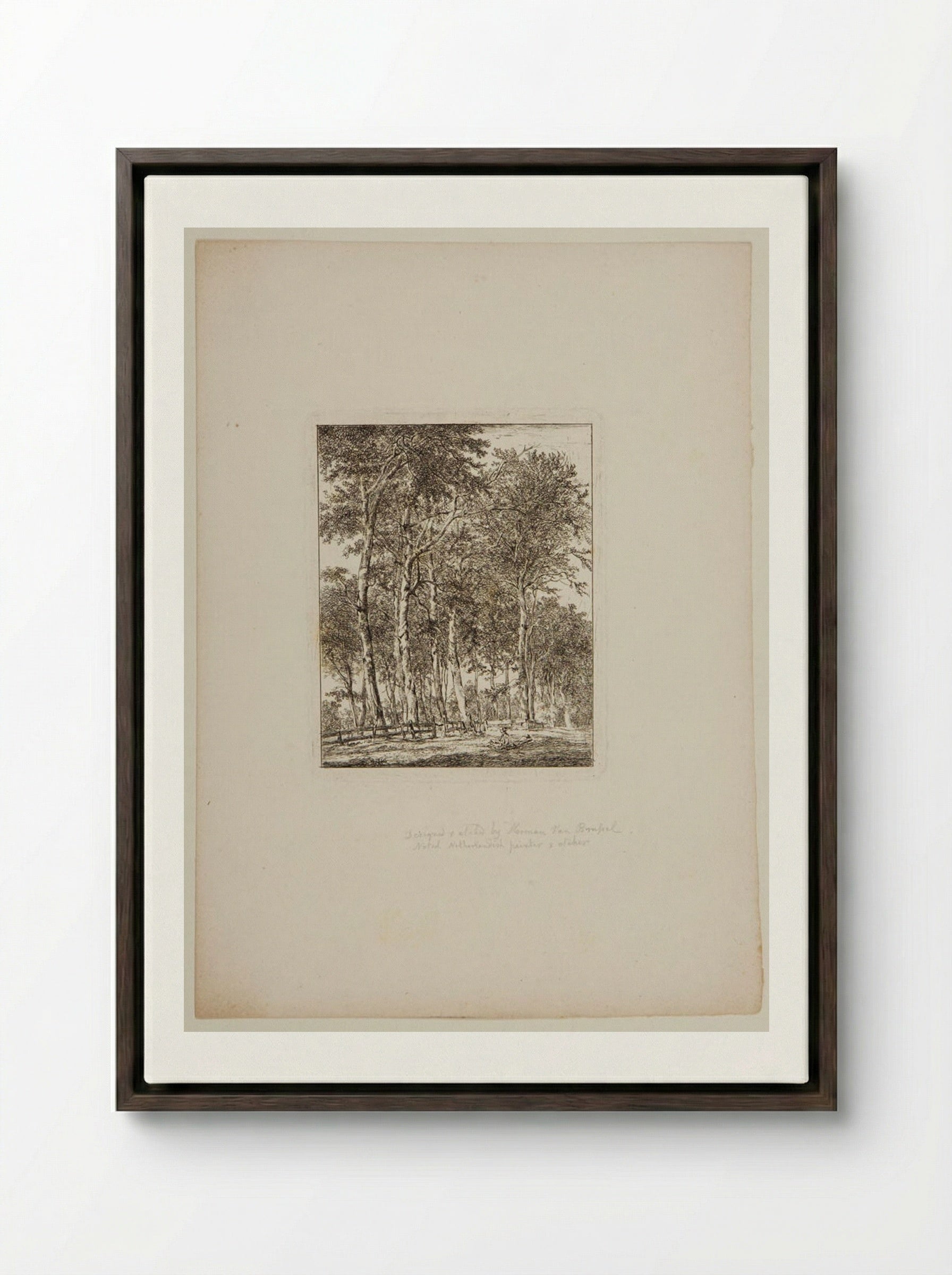 Plate VI (Wooded Scene with Figures) - Hermanus van Brussel - Framed Canvas Dark Wood