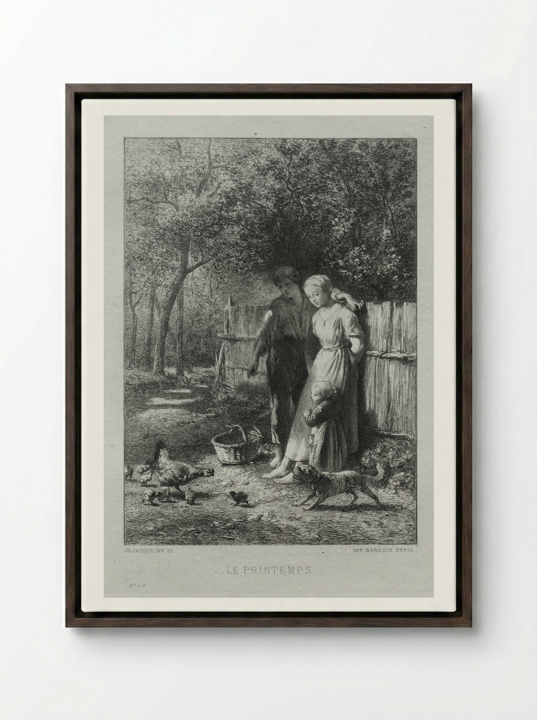 Le Printemps (Springtime) - Charles Jacque - Framed Canvas Dark Wood