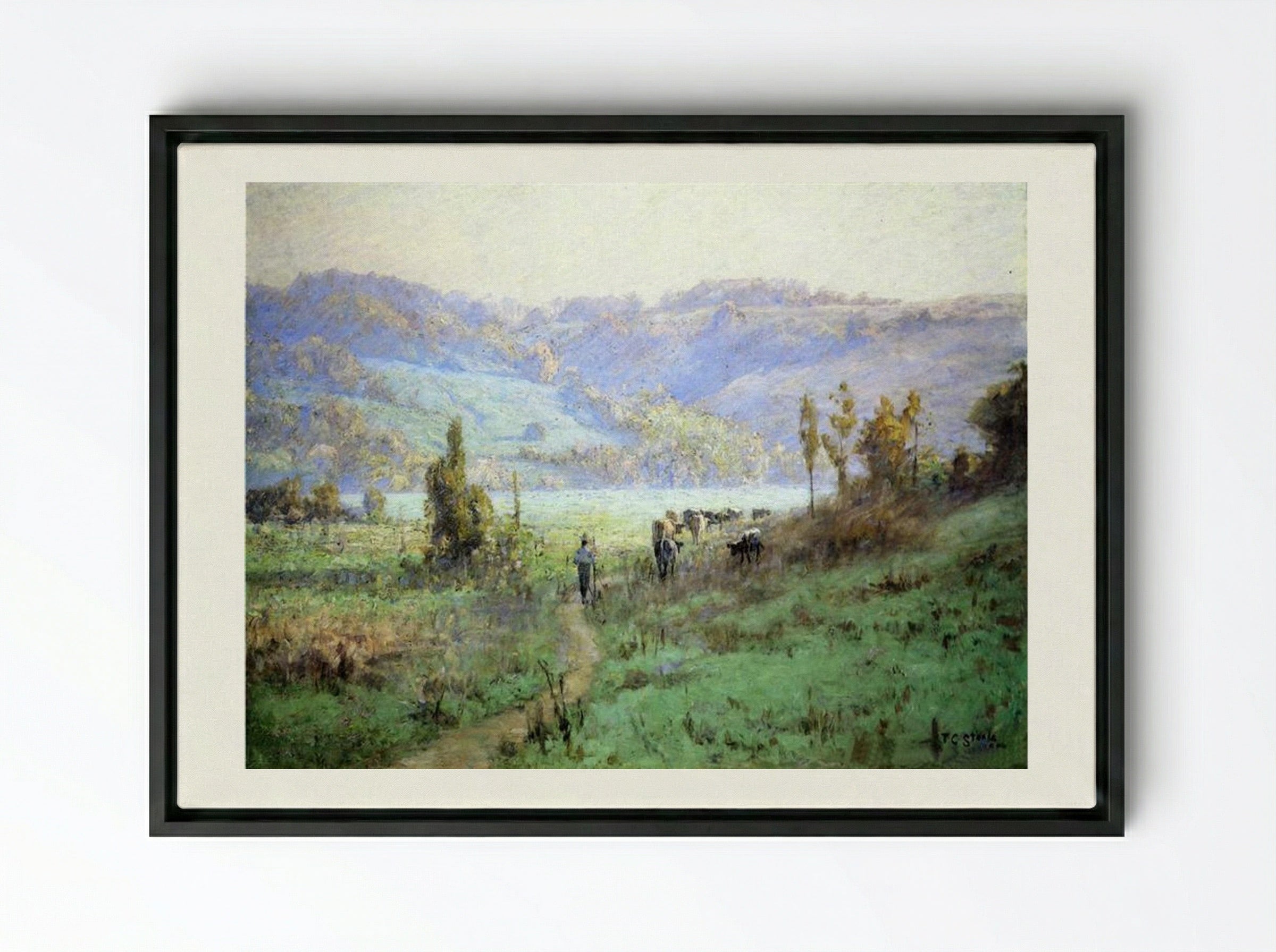 In the Whitewater Valley near Metamora - T. C. Steele - Framed Canvas Black