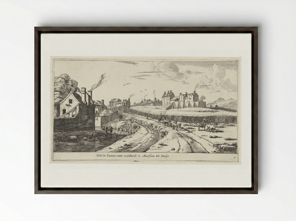 Het in komen vant voorburch S. Marsiou tot Parijs - Reinier Nooms - Framed Canvas Dark Wood