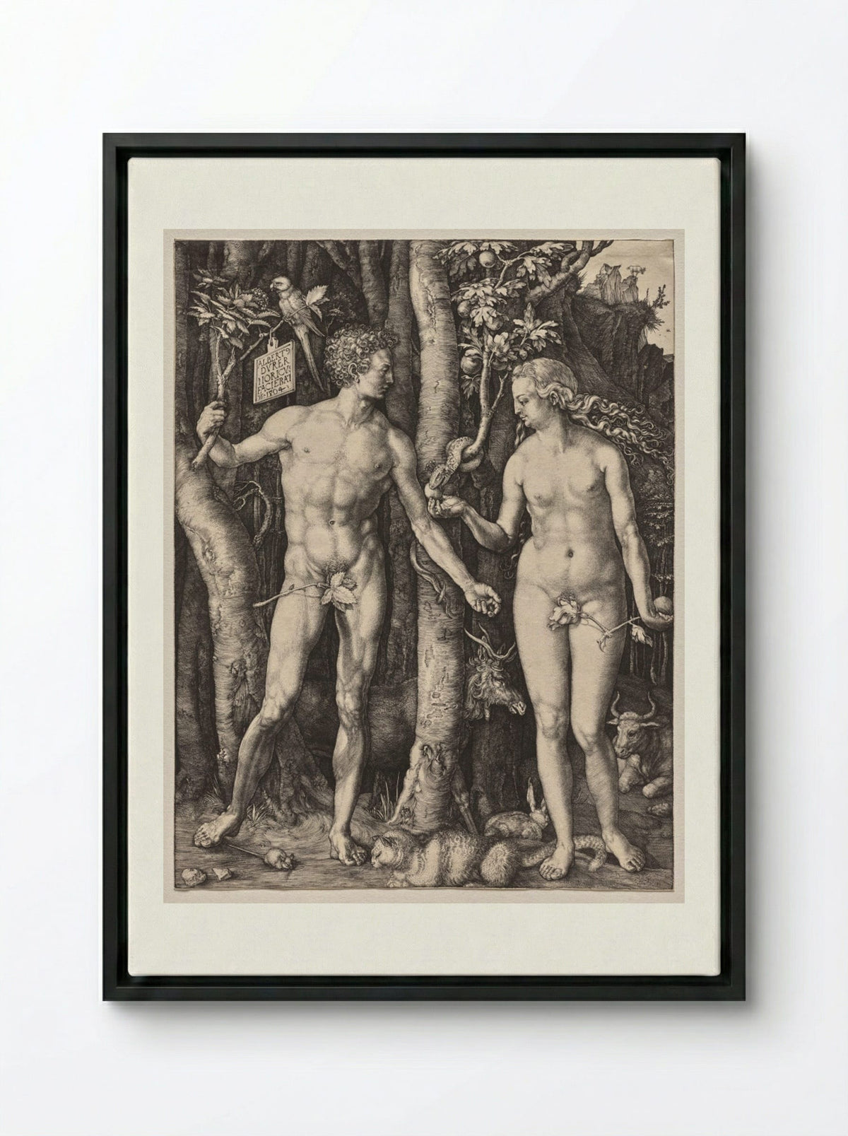 Adam and Eve - Albrecht Dürer - Framed Canvas Black