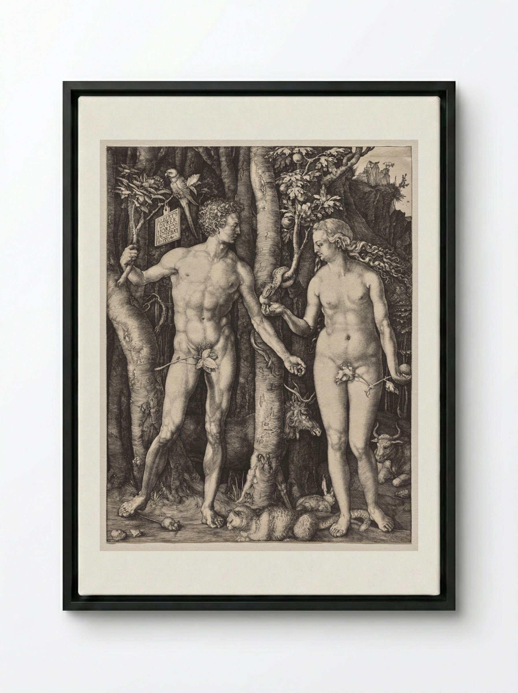 Adam and Eve - Albrecht Dürer - Framed Canvas Black