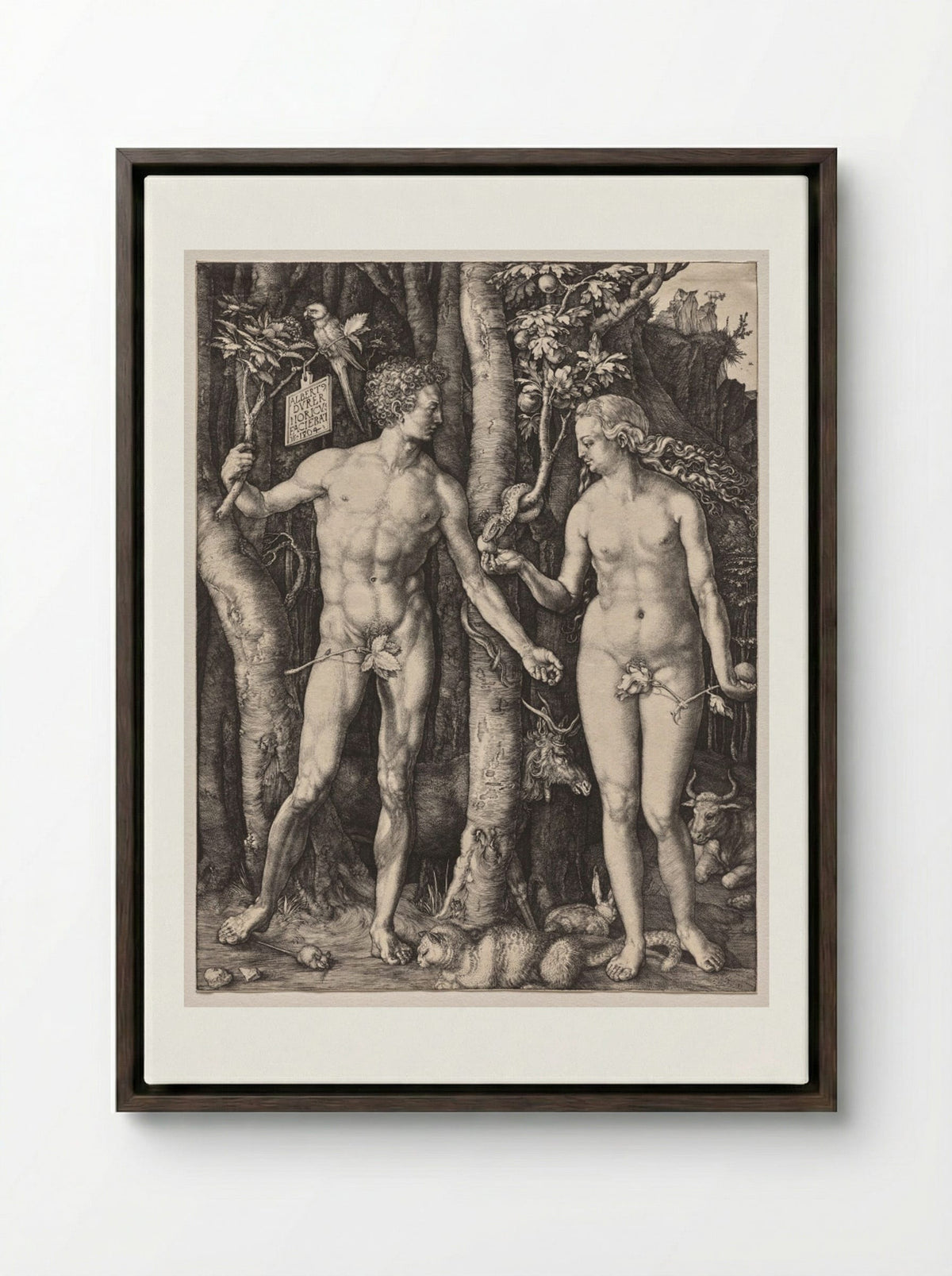 Adam and Eve - Albrecht Dürer - Framed Canvas Dark Wood