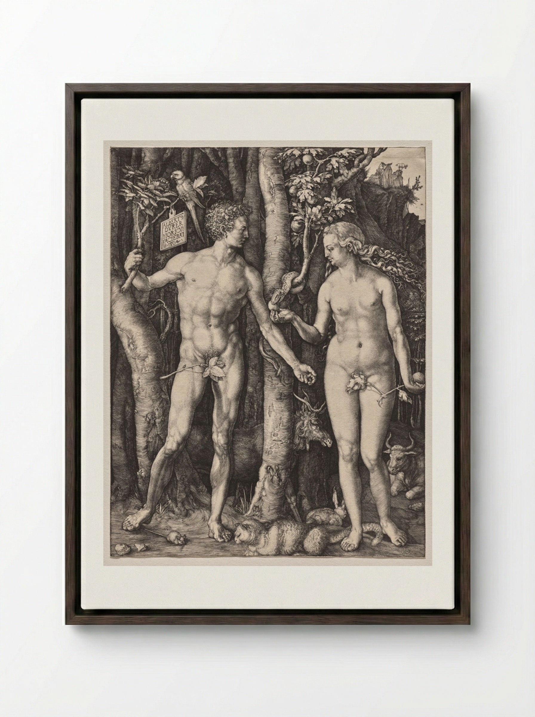 Adam and Eve - Albrecht Dürer - Framed Canvas Dark Wood
