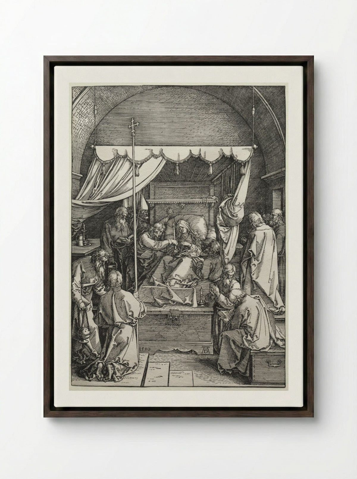 The Death of the Virgin - Albrecht Dürer - Framed Canvas Dark Wood