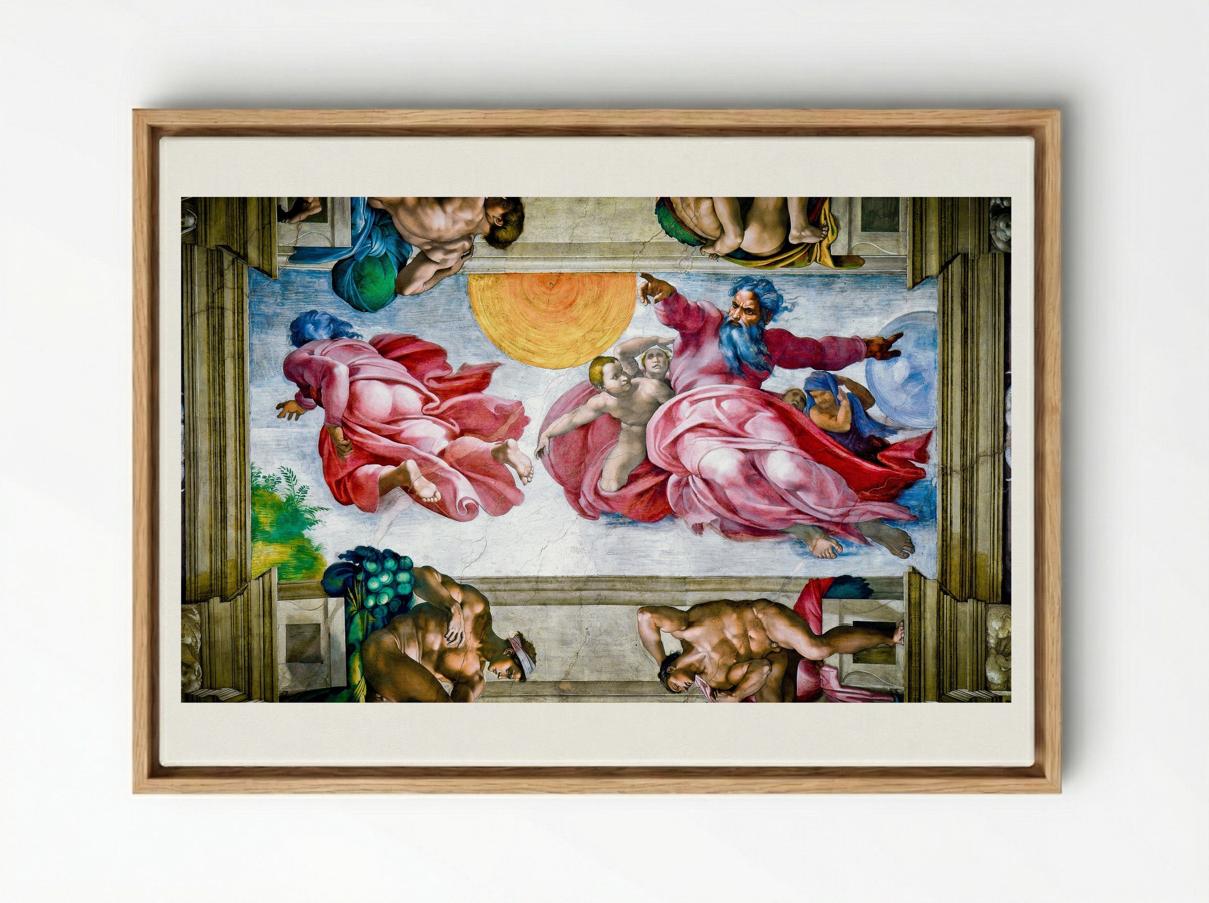 The Creation of the Sun and Moon - Michelangelo Buonarroti - Framed Canvas Wood