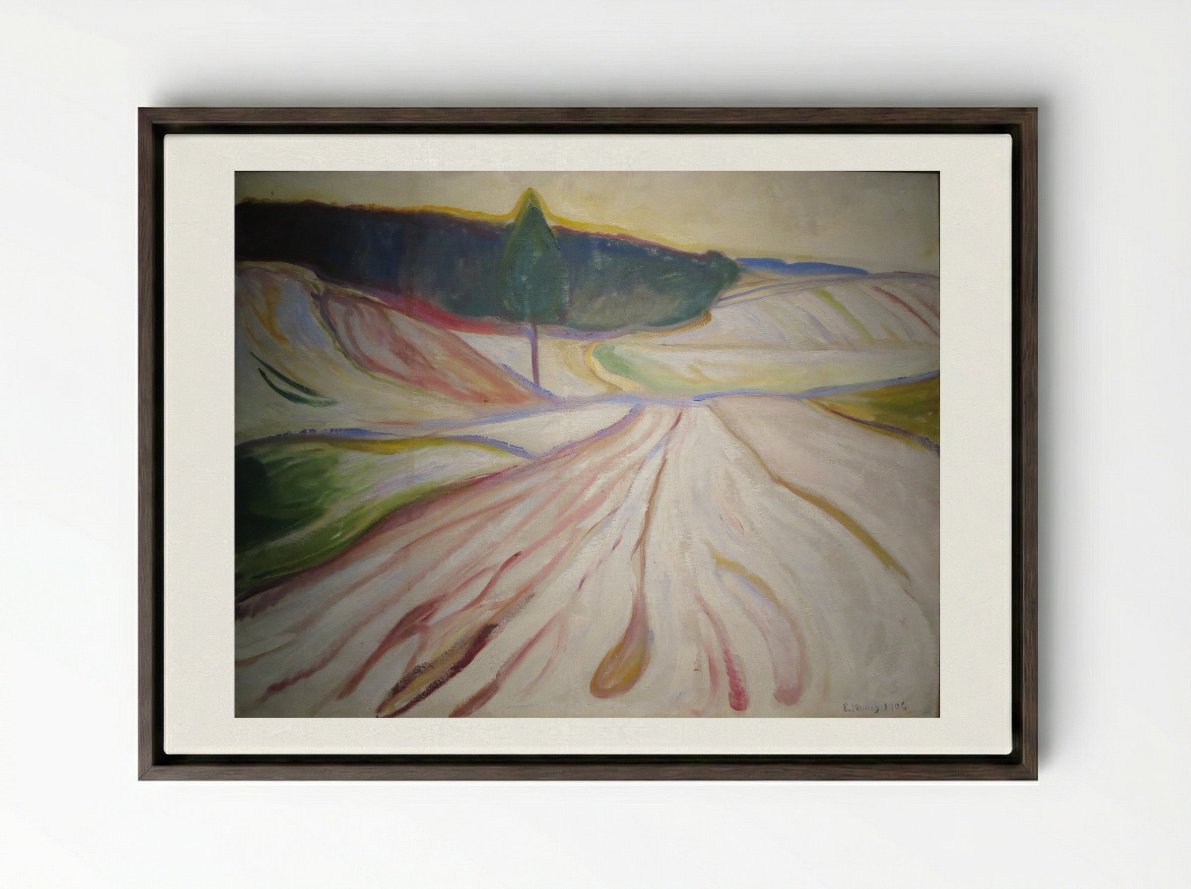 Winter Landscape - Edvard Munch - Framed Canvas Dark Wood