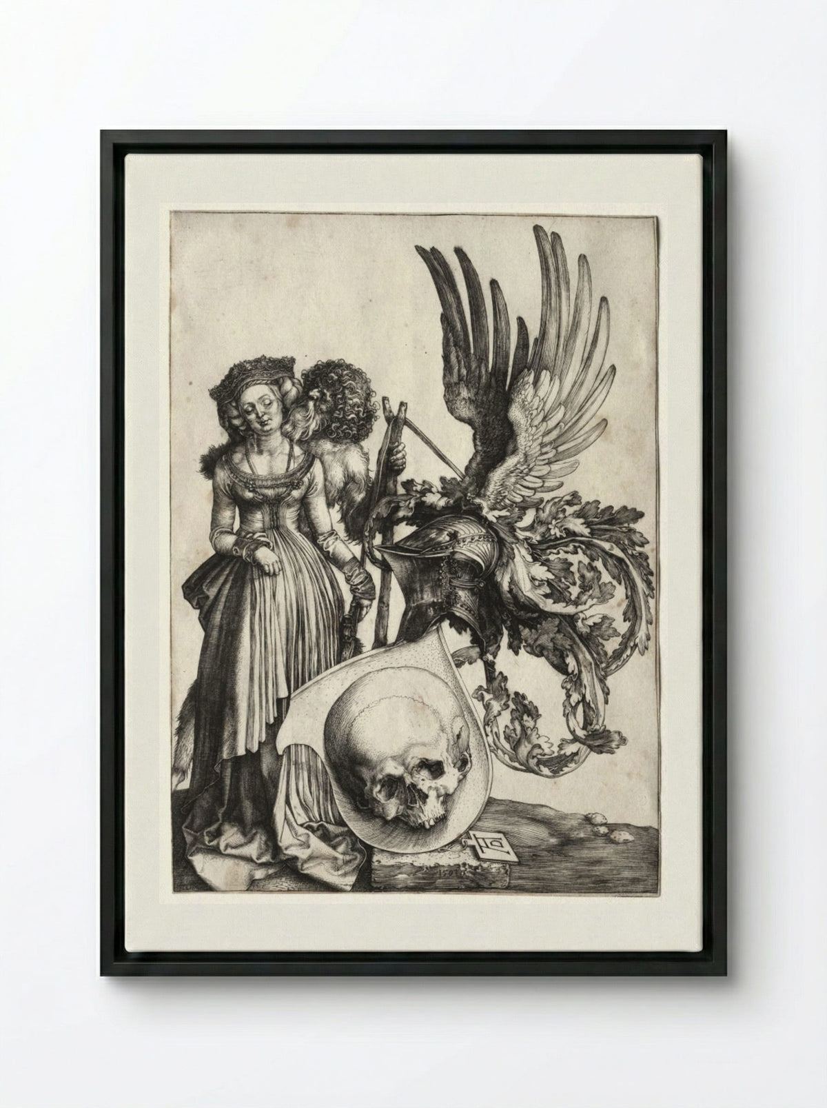Coat of Arms with a Skull - Albrecht Dürer - Framed Canvas Black