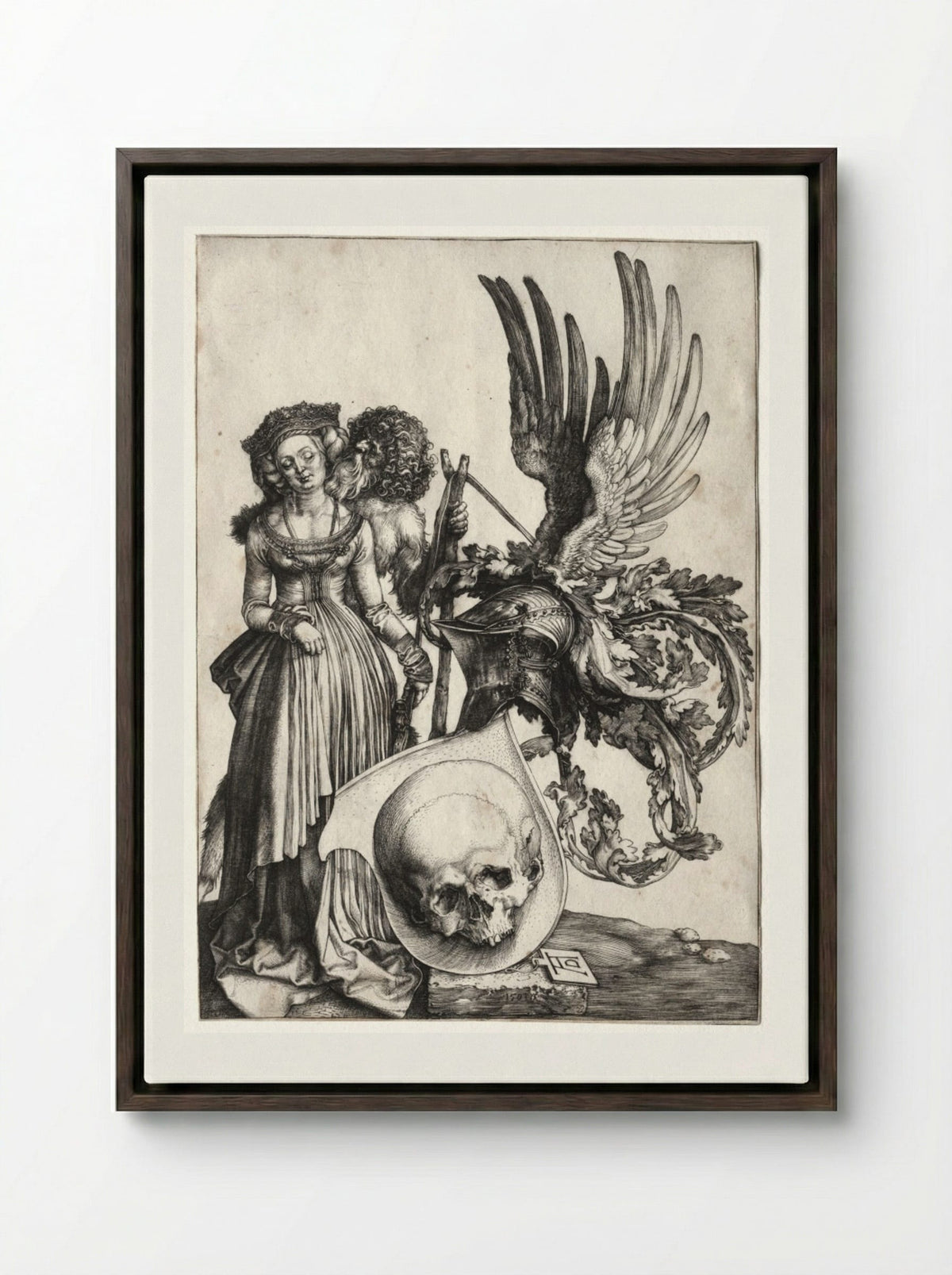 Coat of Arms with a Skull - Albrecht Dürer - Framed Canvas Dark Wood