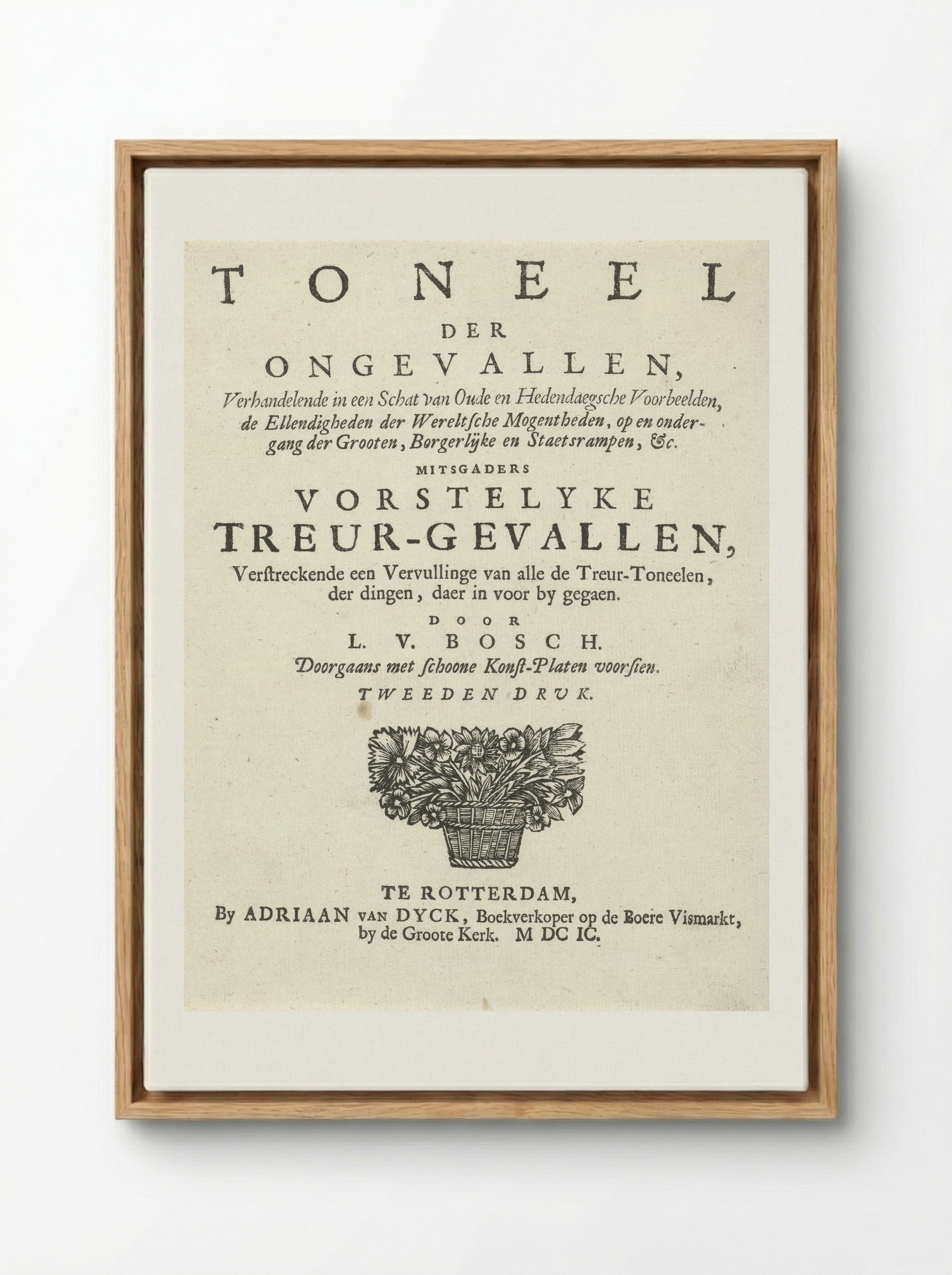 Title Page for L. van den Bos, Toneel der ongevallen - Arnold Houbraken - Framed Canvas Wood