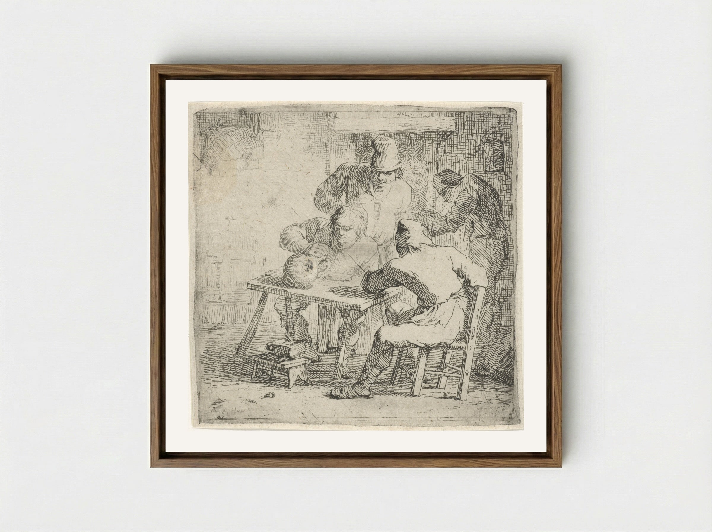 Vier boeren in een interieur - Arnold Houbraken - Framed Canvas Wood