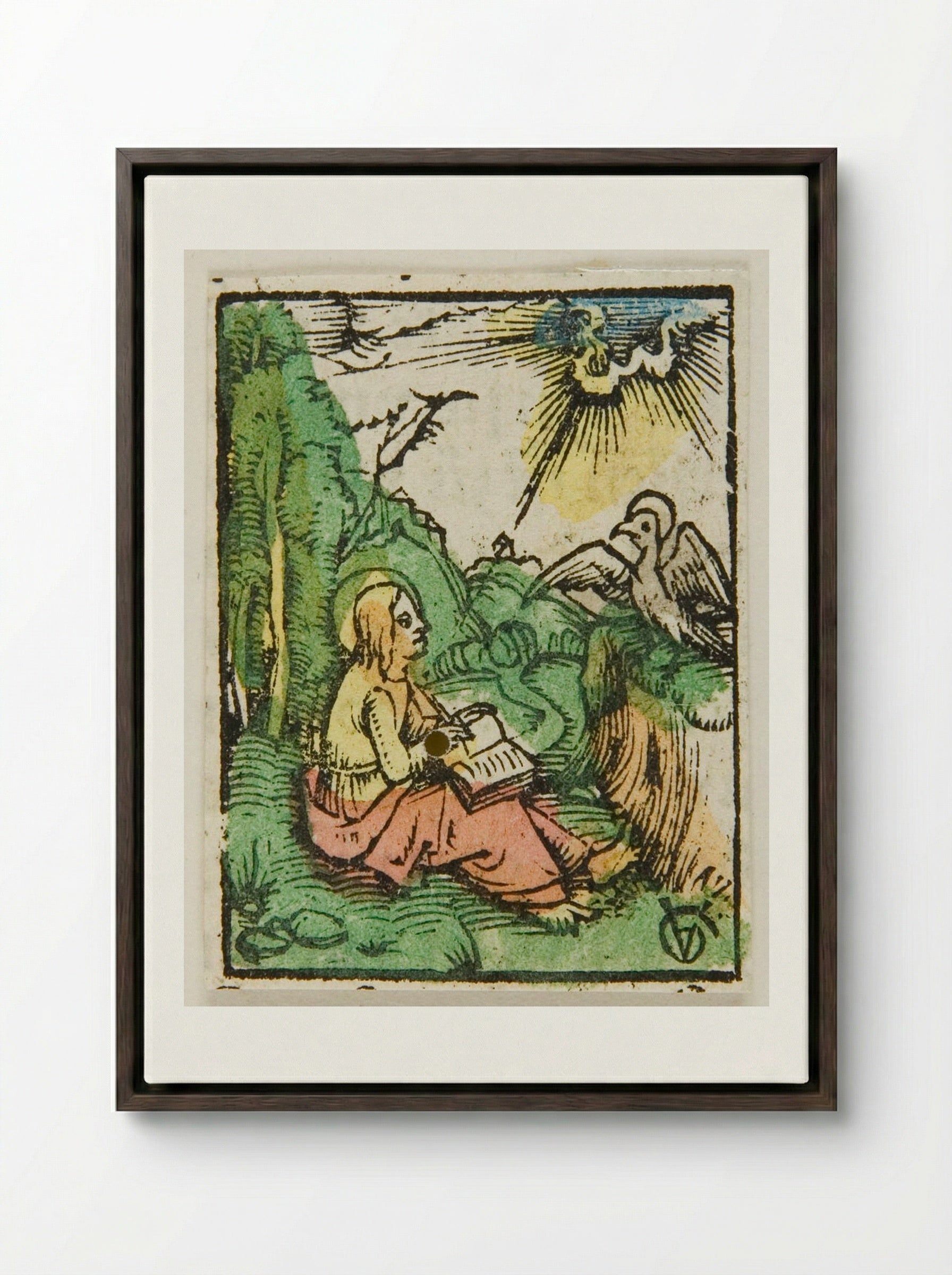 Saint John on Patmos - Urs Graf - Framed Canvas Dark Wood