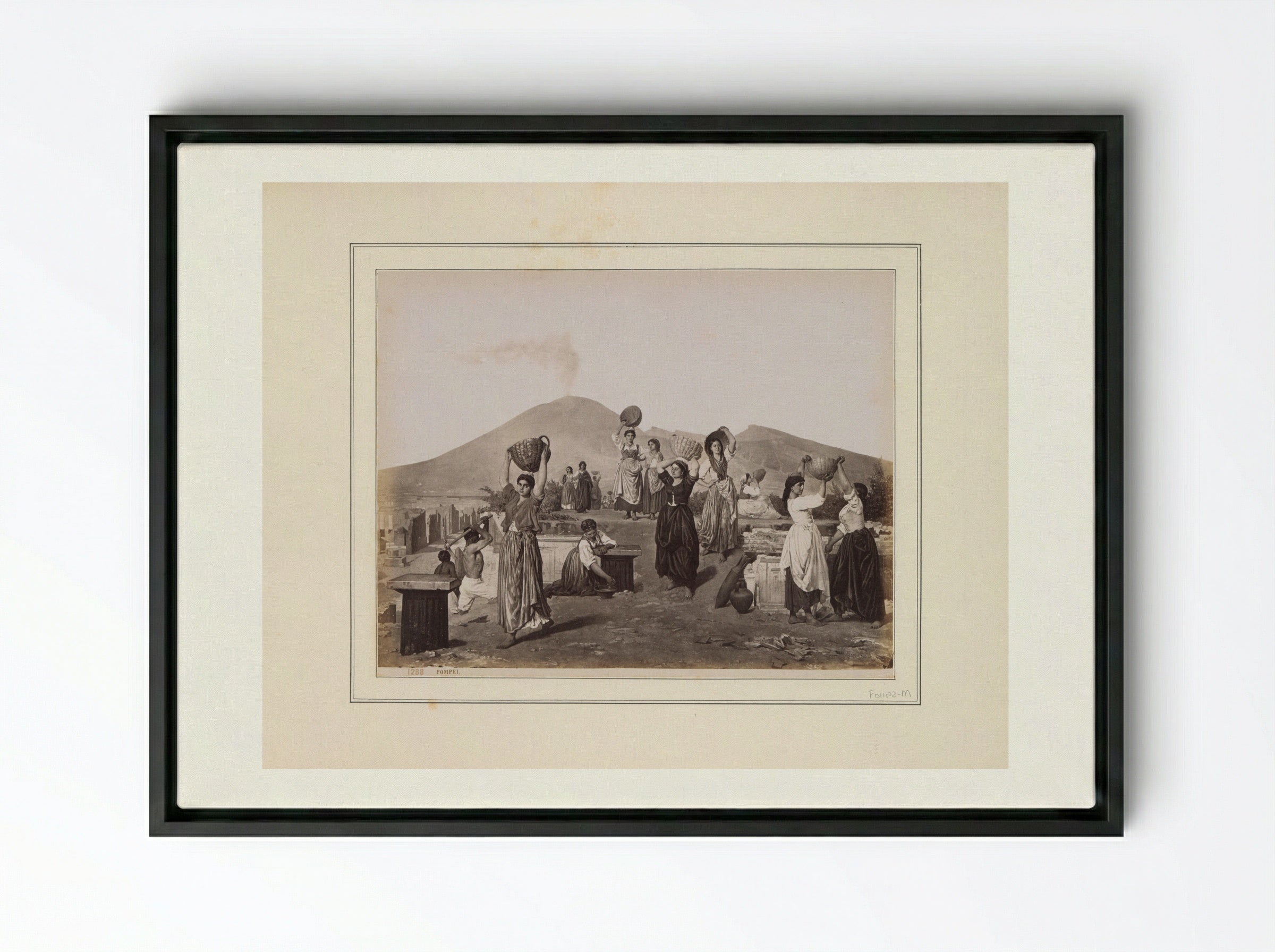 Italian Women at the Excavations of Pompeii - Giorgio Sommer - Framed Canvas Black
