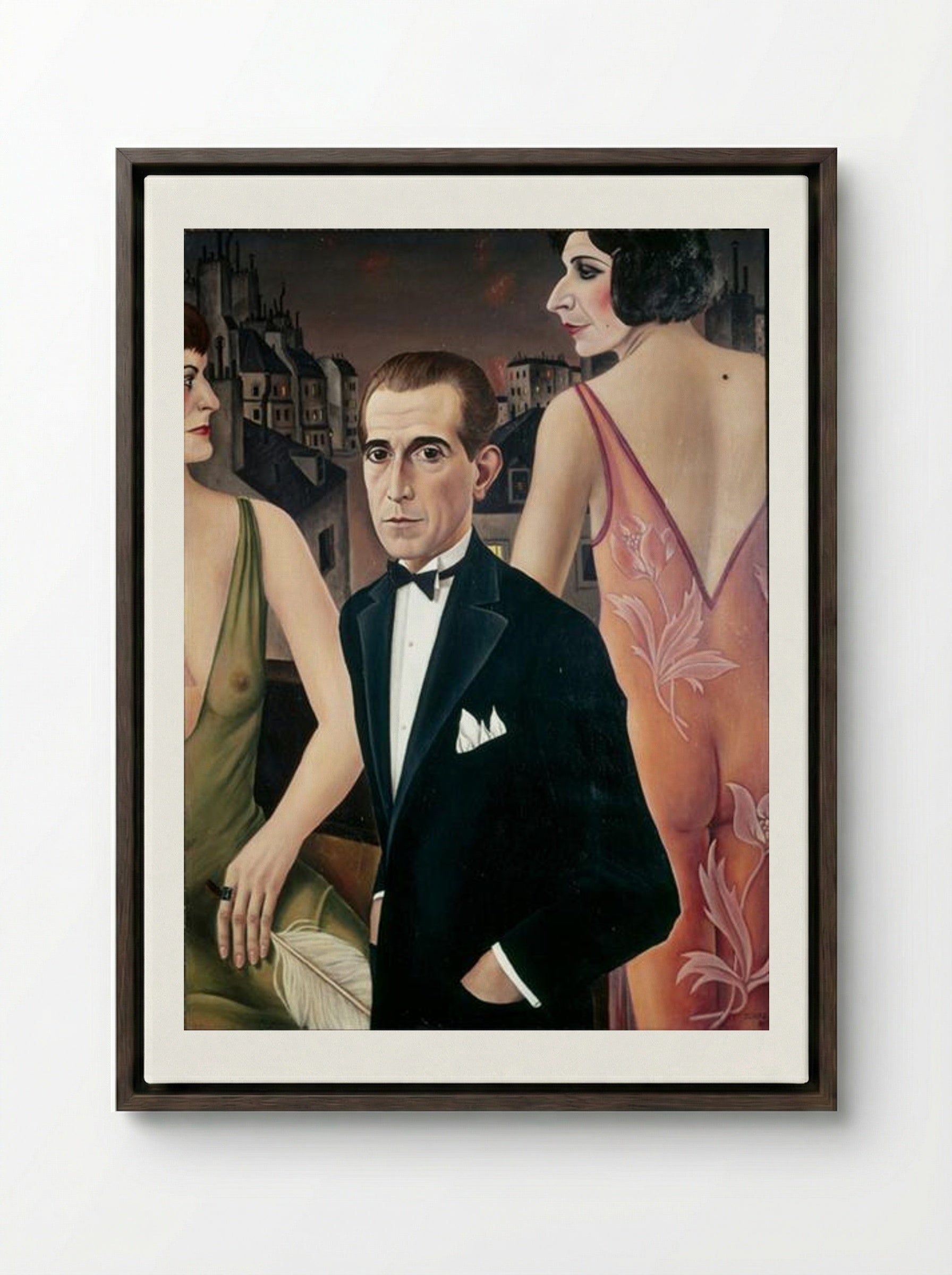 Portrait of Baroness von St. Genois d’Anneaucourt - Christian Schad - Framed Canvas Dark Wood
