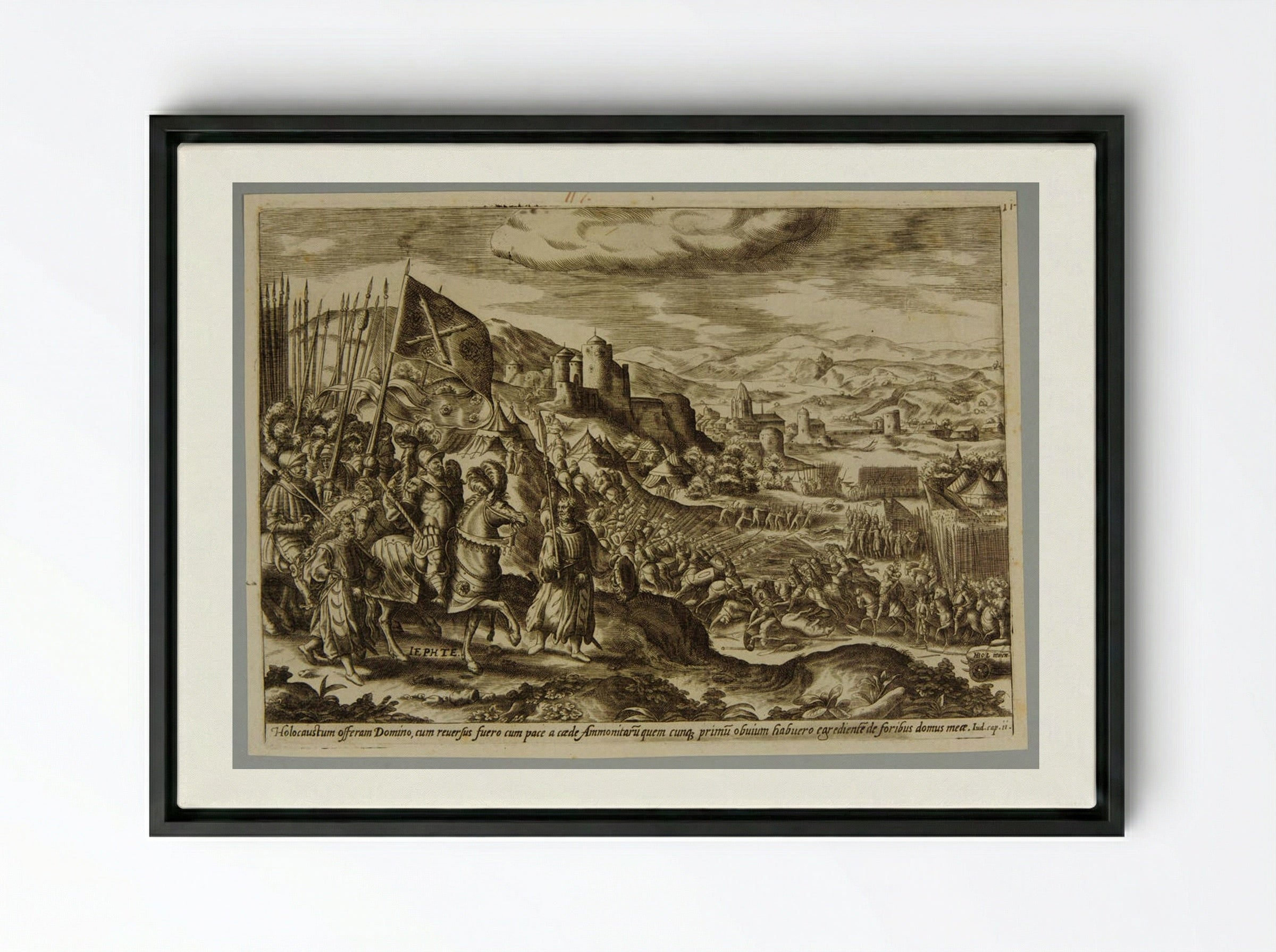 The Story of Jephta, Pl. I - Gerard de Jode - Framed Canvas Black