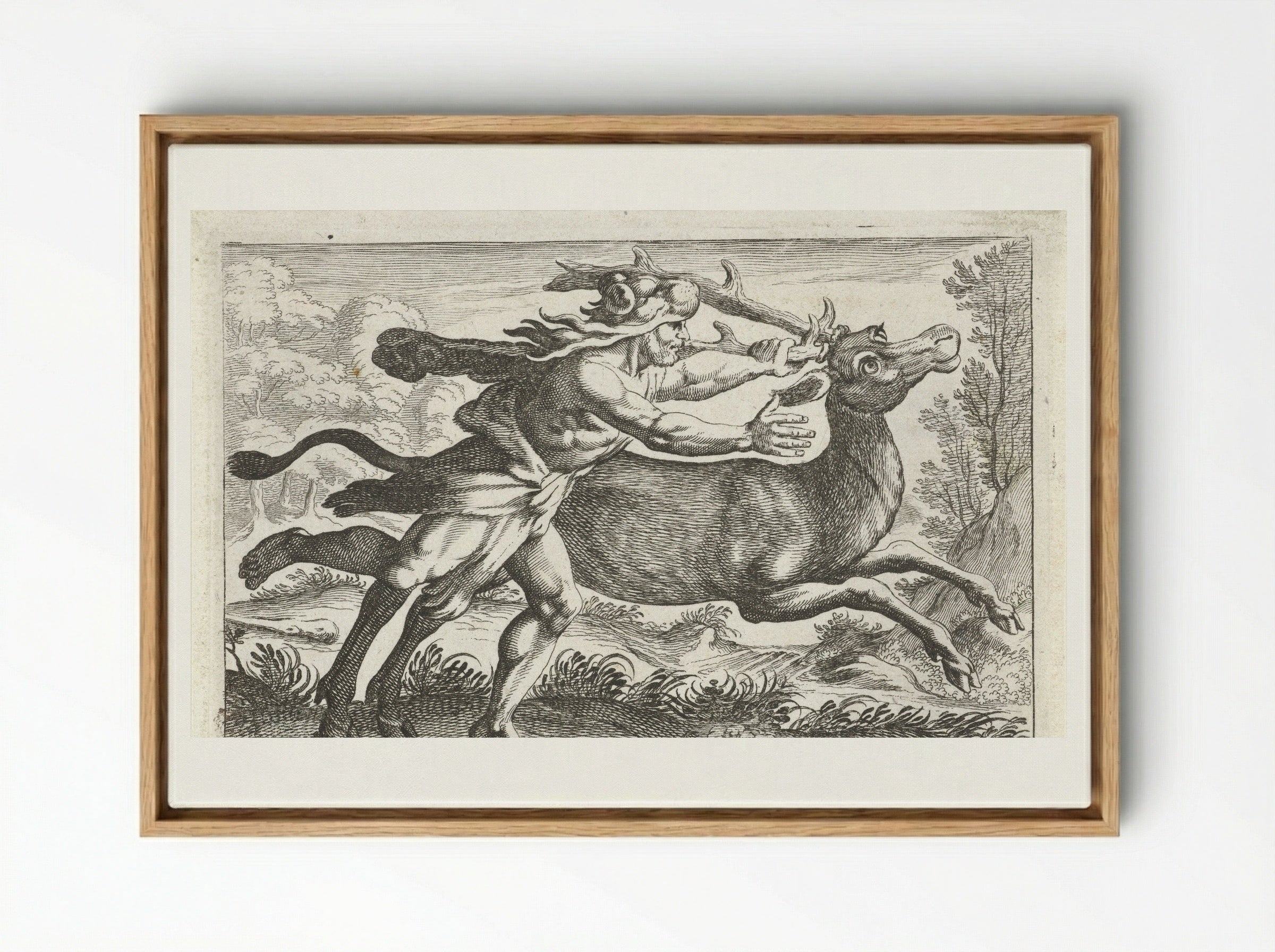 Hercules Capturing the Ceryneian Hind - Simon Frisius - Framed Canvas Wood