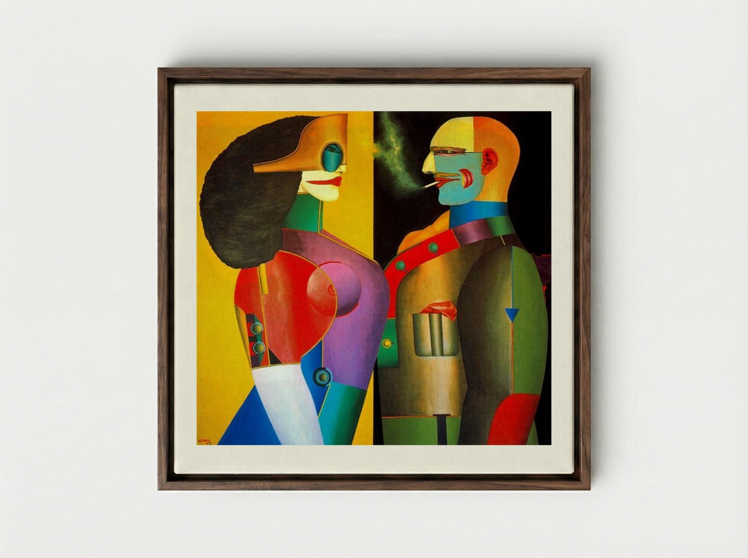 The Couple - Richard Lindner - Framed Canvas Dark Wood