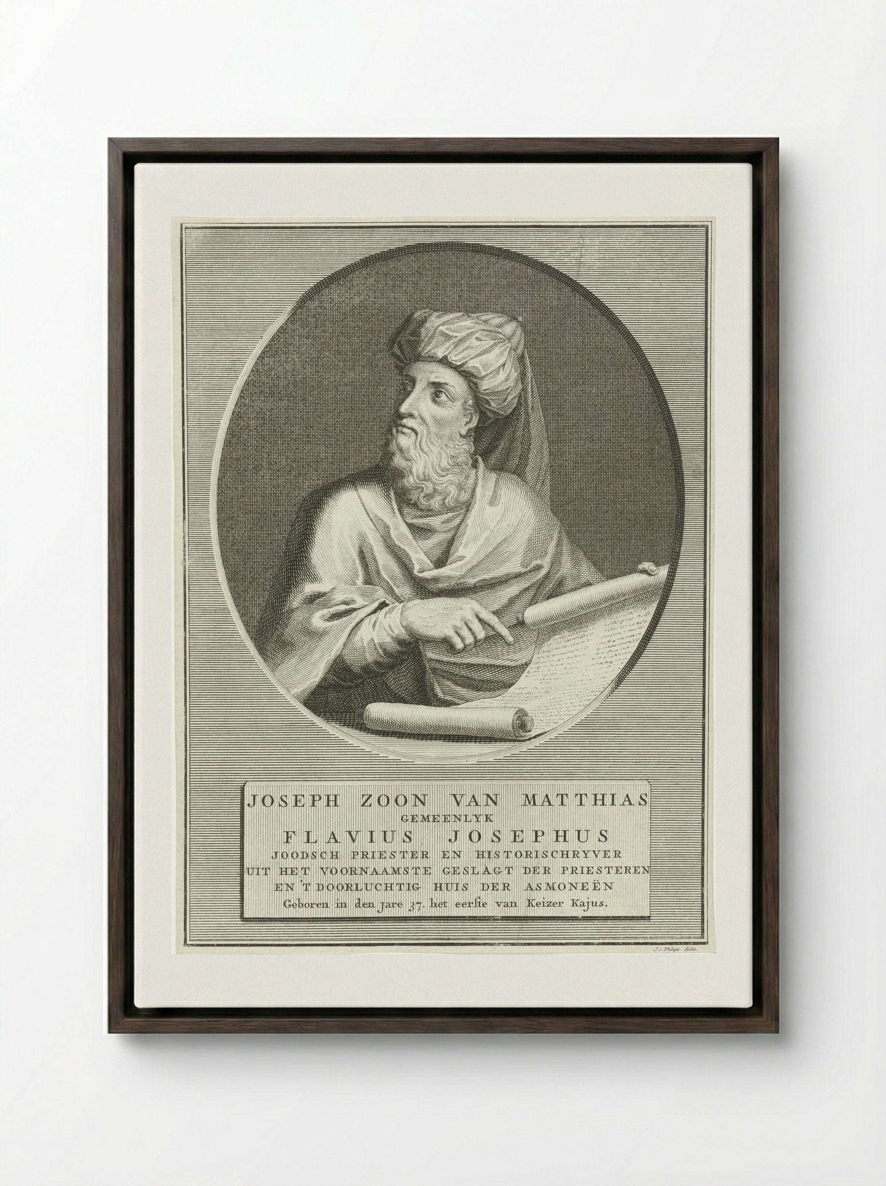 Portret van Flavius Josephus - Jan Caspar Philips - Framed Canvas Dark Wood