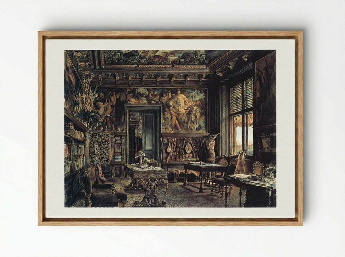 The Library in the Palais Dumba - Rudolf von Alt - Framed Canvas Wood