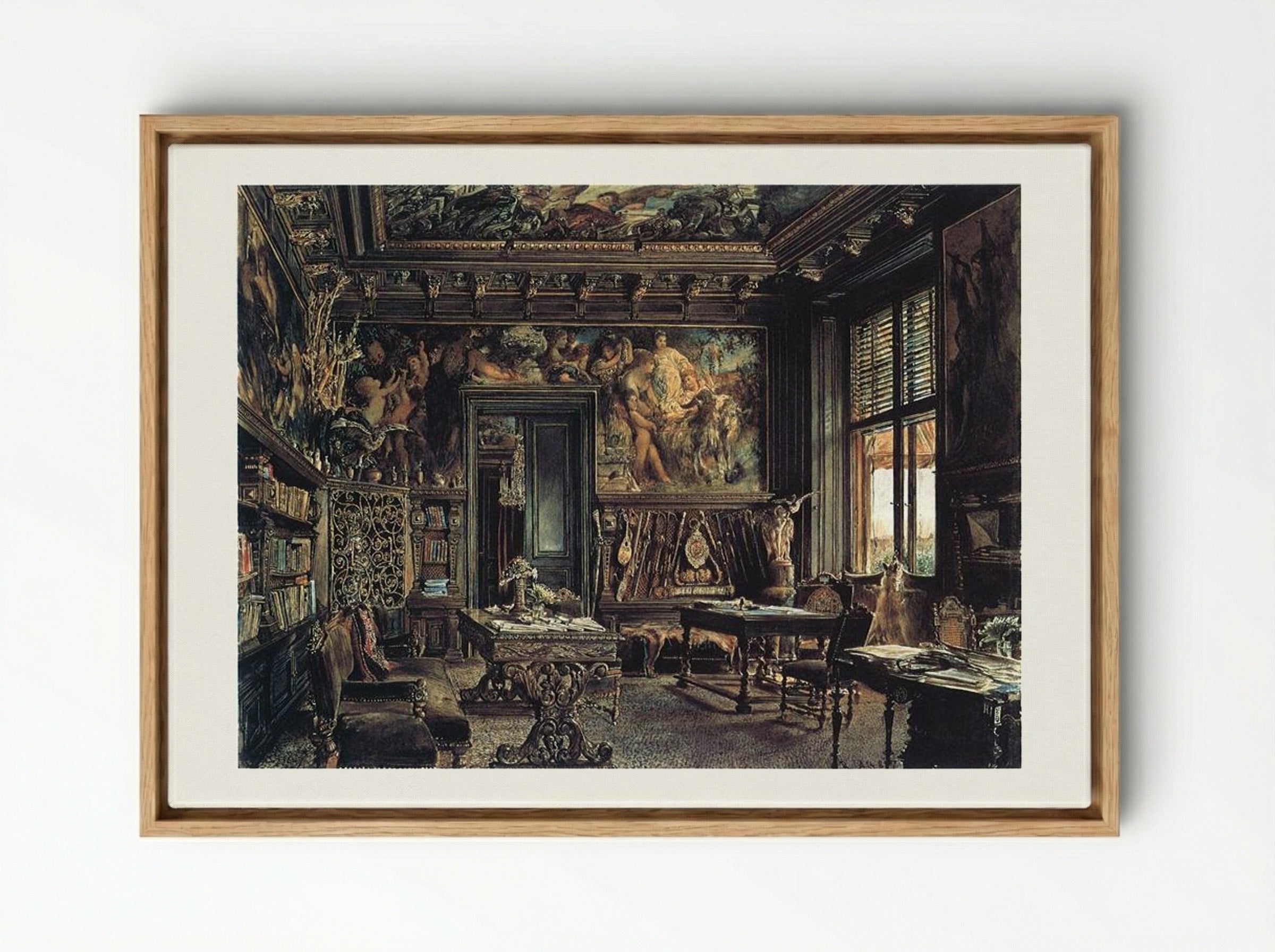 The Library in the Palais Dumba - Rudolf von Alt - Framed Canvas Wood