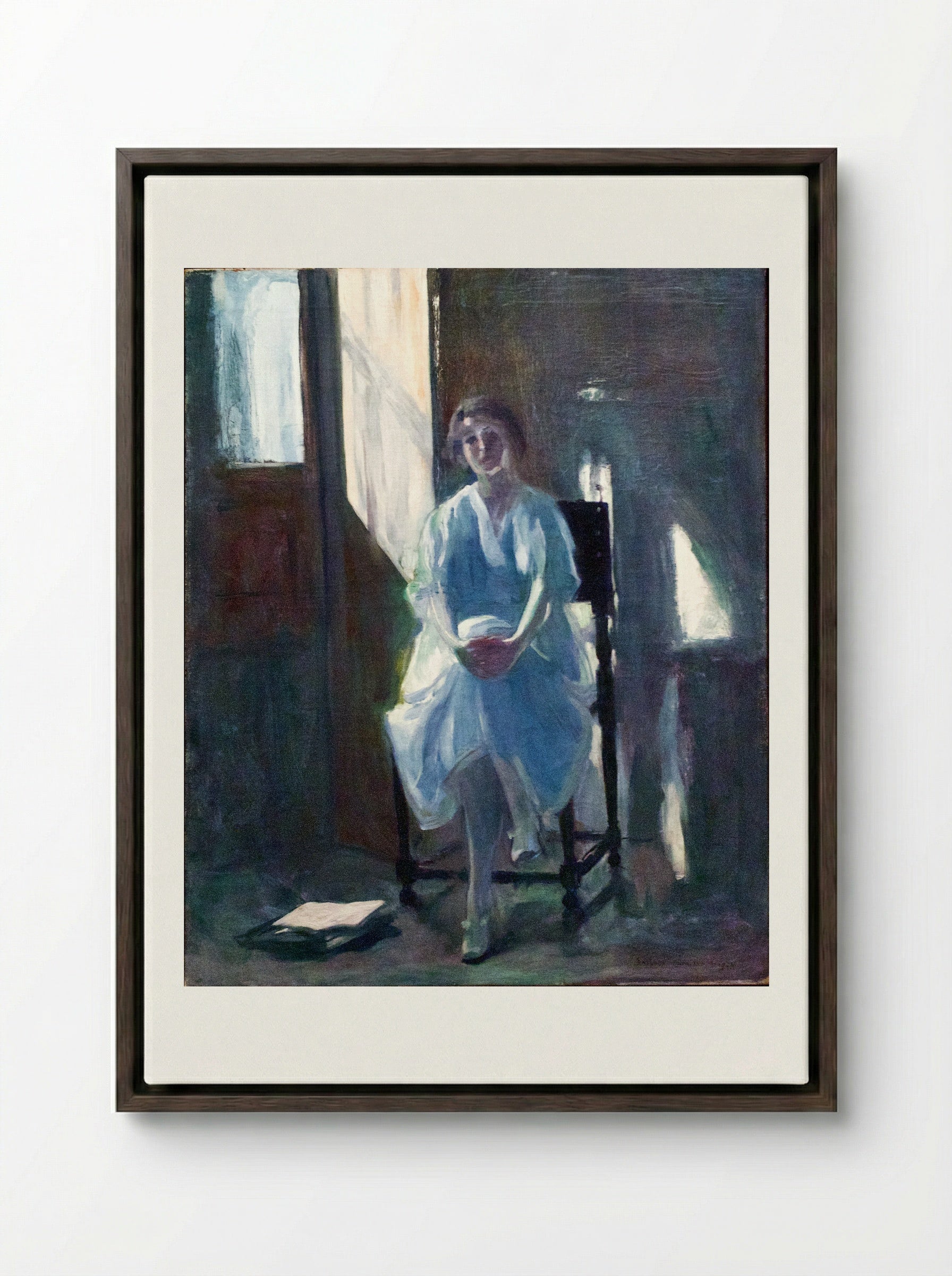 Sinfonia Azul (Maria) - António Carneiro - Framed Canvas Dark Wood