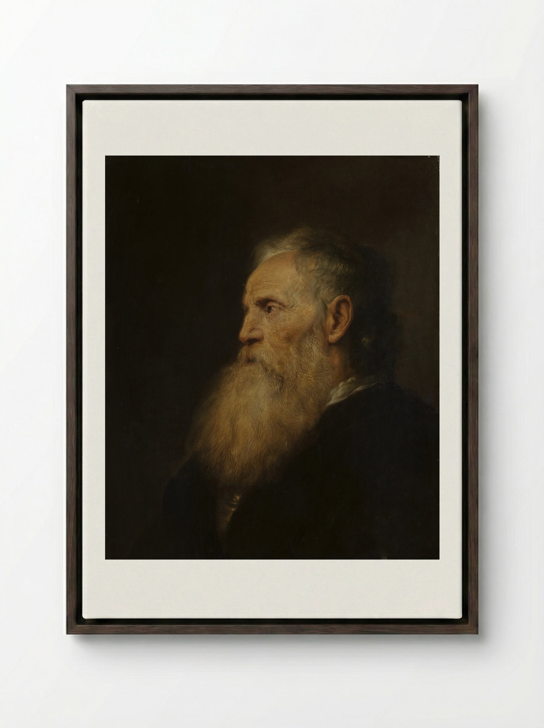 Portrait of an Old Man - Jan Lievens - Framed Canvas Dark Wood