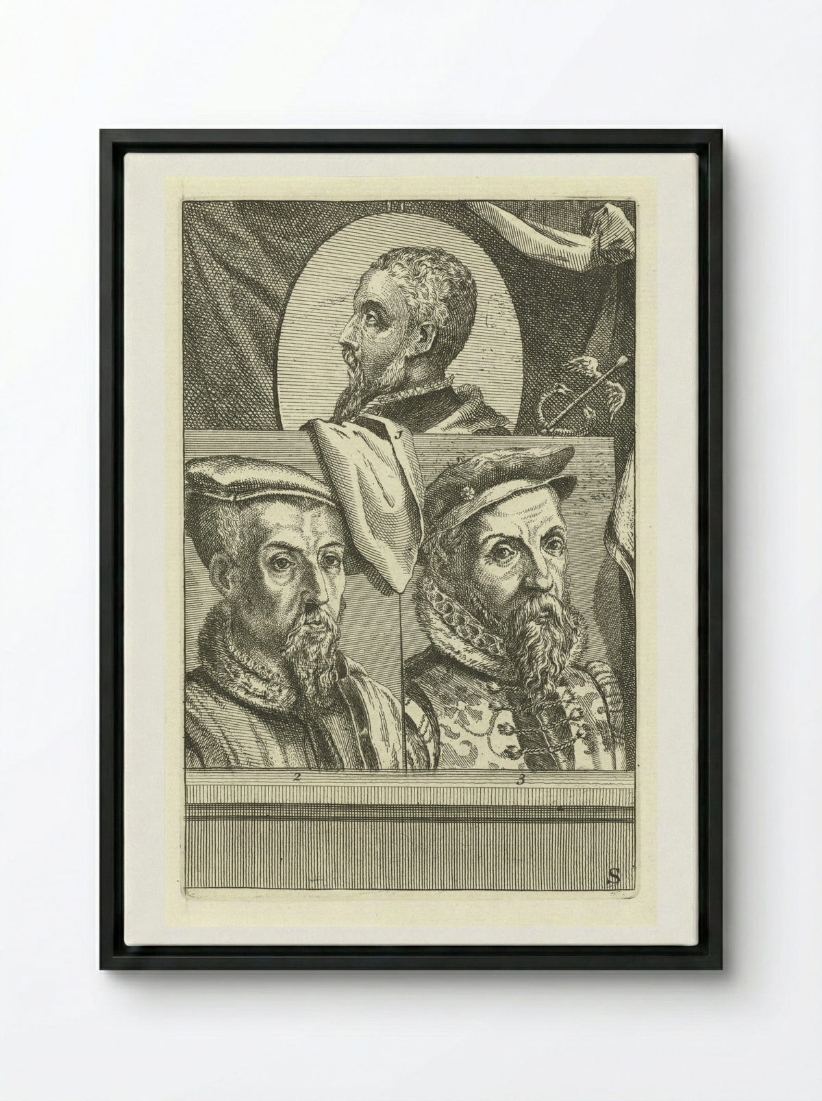 Portret van Filips II van Spanje - Hieronymus Cock - Framed Canvas Black