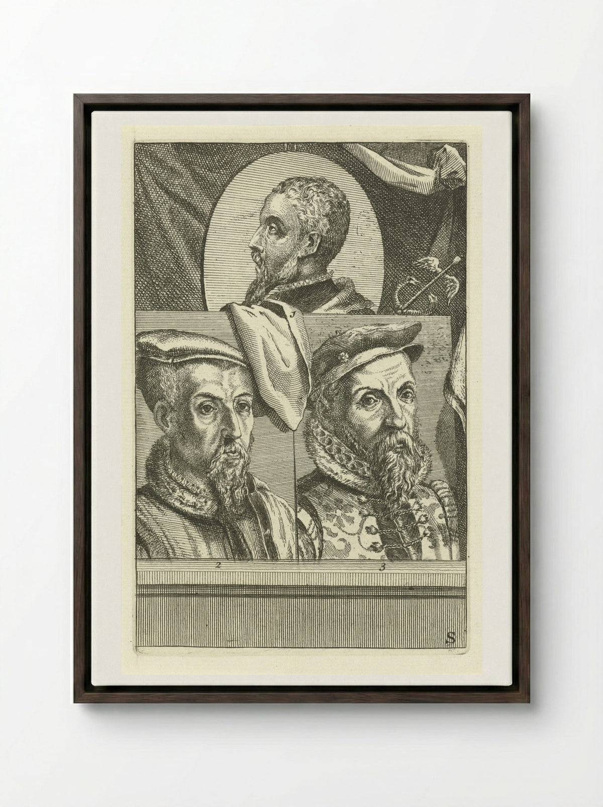 Portret van Filips II van Spanje - Hieronymus Cock - Framed Canvas Dark Wood
