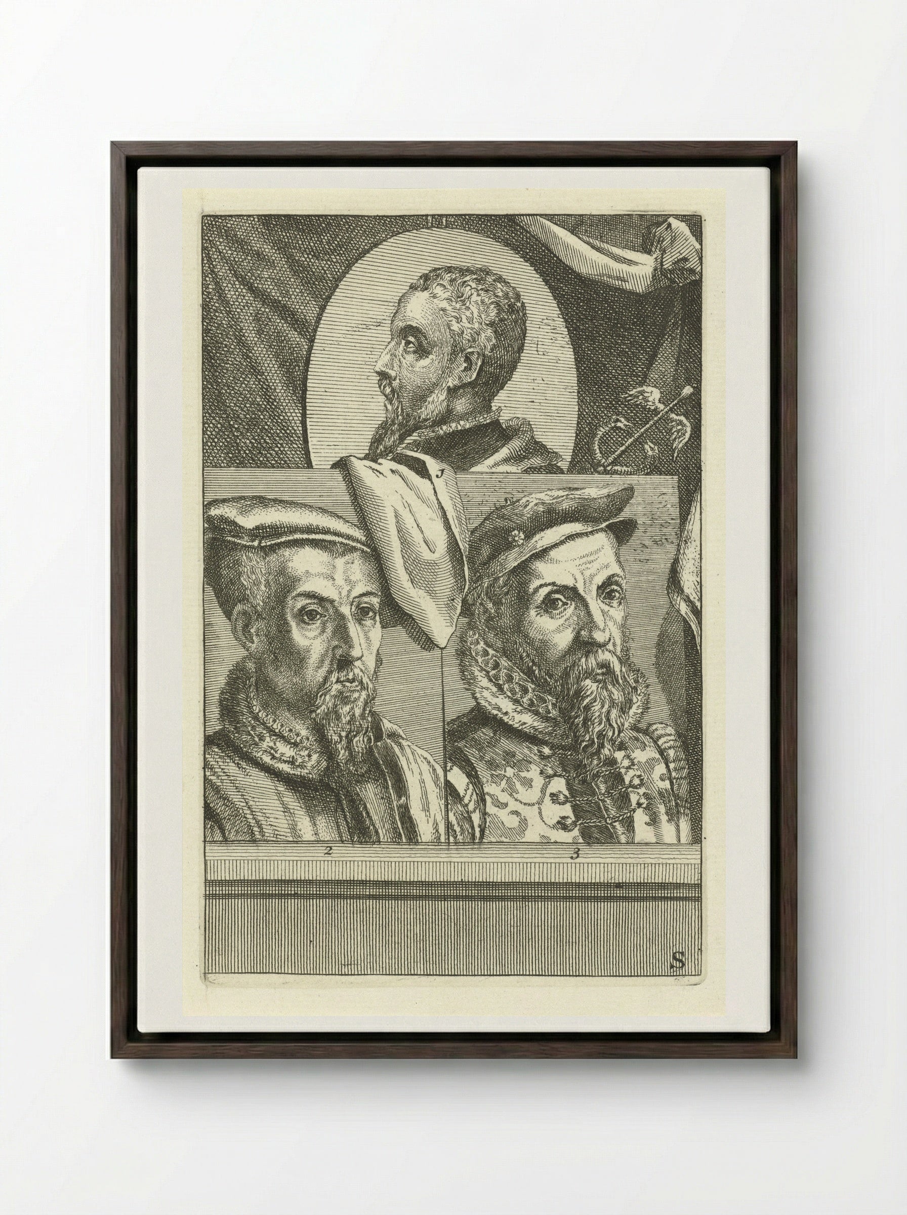Portret van Filips II van Spanje - Hieronymus Cock - Framed Canvas Dark Wood