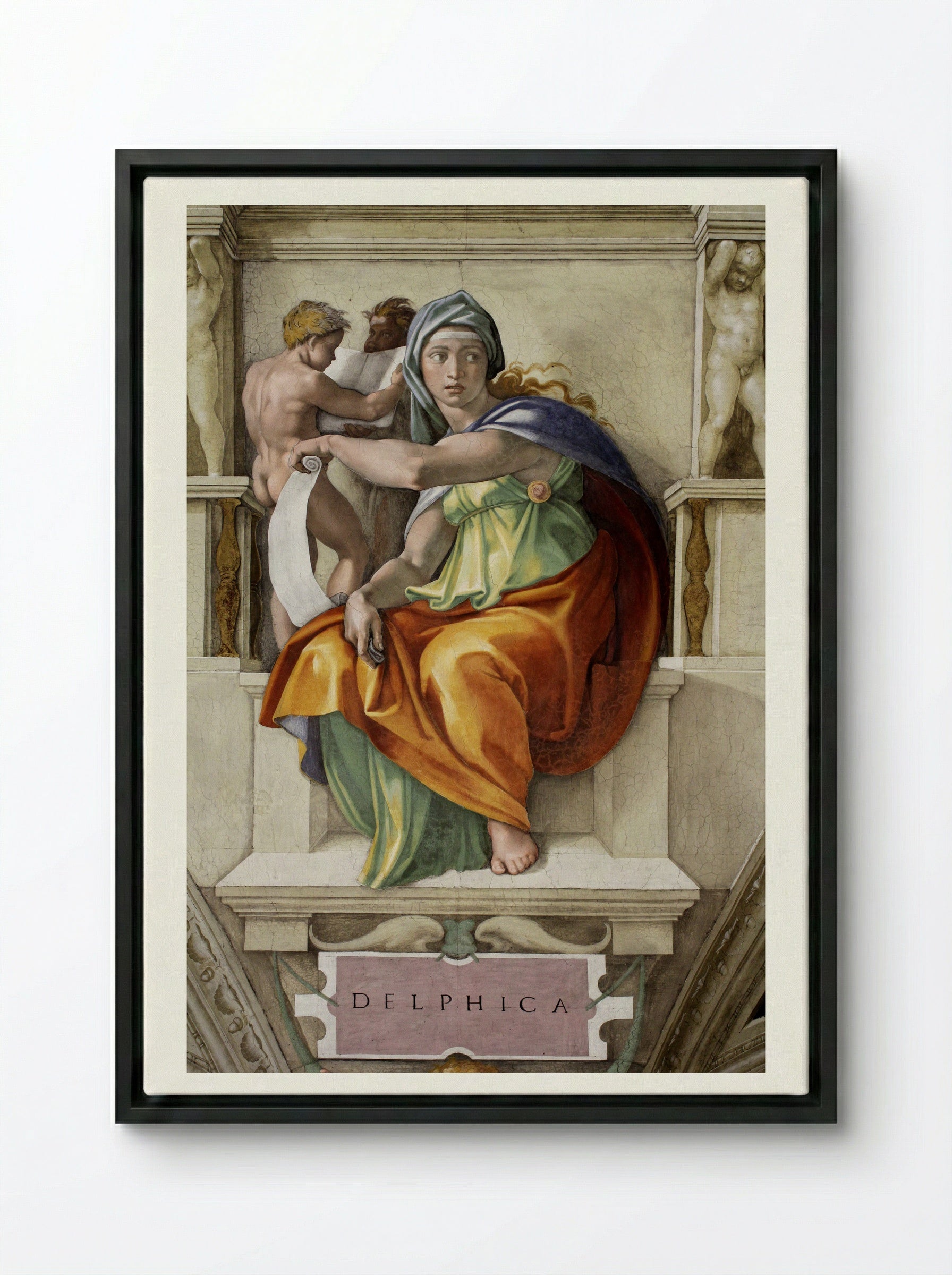 The Delphic Sibyl - Michelangelo Buonarroti - Framed Canvas Black