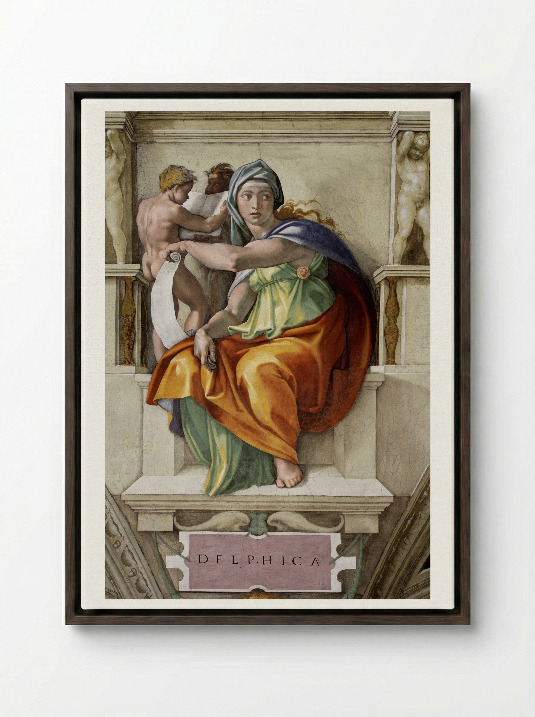 The Delphic Sibyl - Michelangelo Buonarroti - Framed Canvas Dark Wood