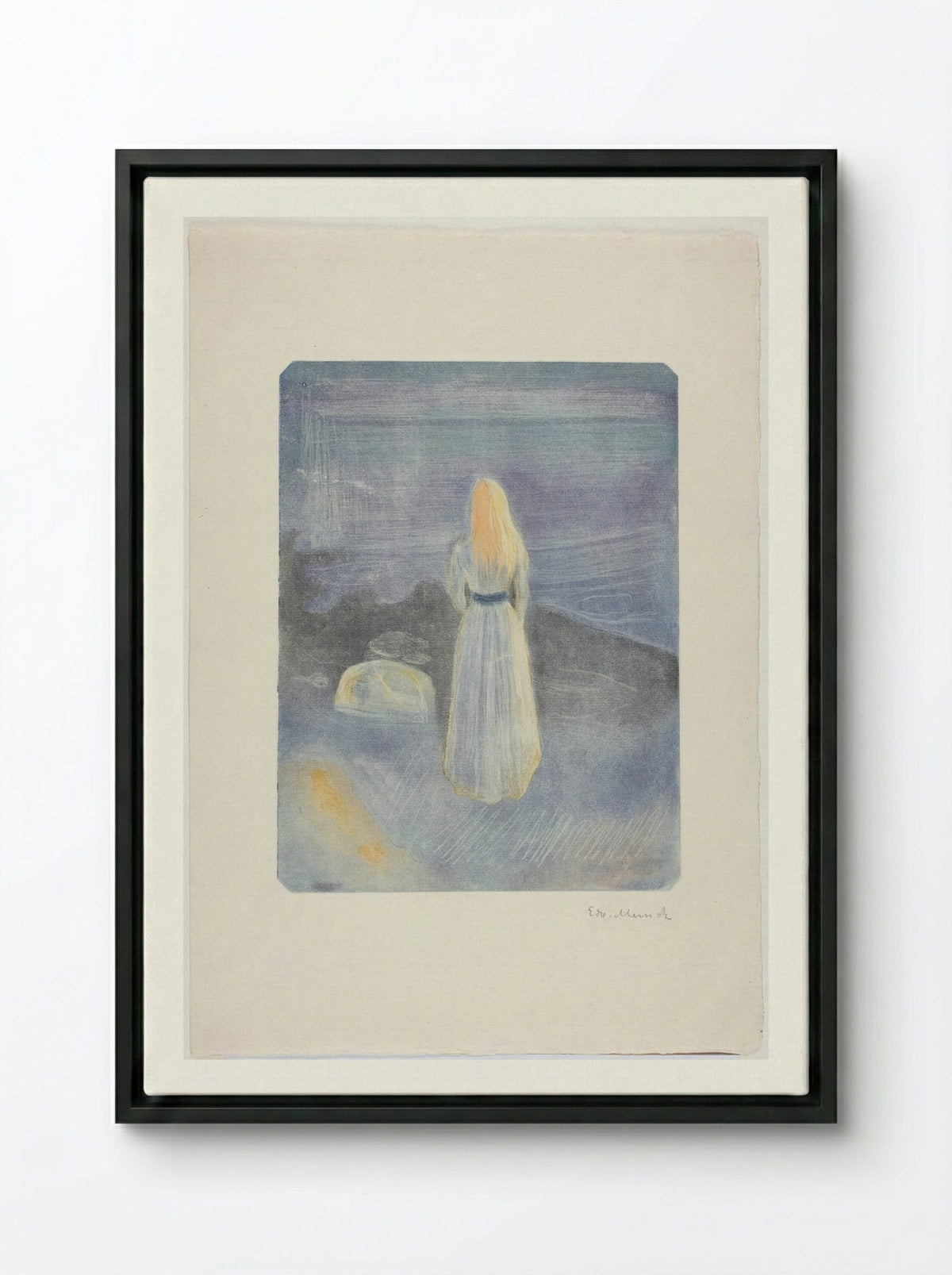 Young Woman on the Beach - Edvard Munch - Framed Canvas Black