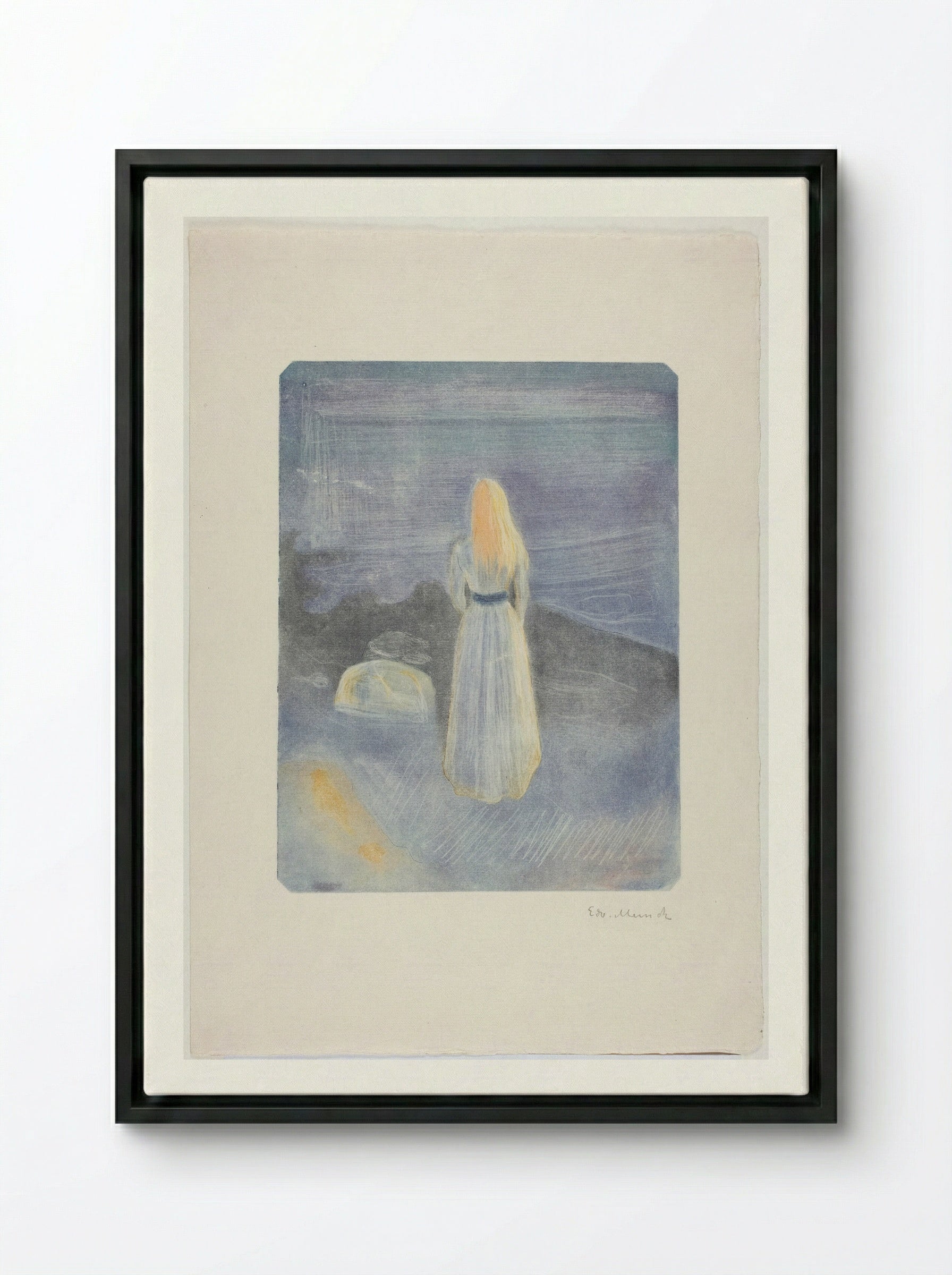 Young Woman on the Beach - Edvard Munch - Framed Canvas Black