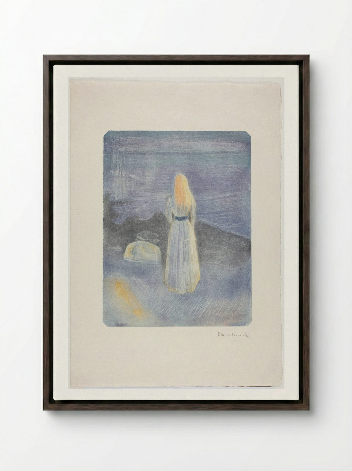 Young Woman on the Beach - Edvard Munch - Framed Canvas Dark Wood