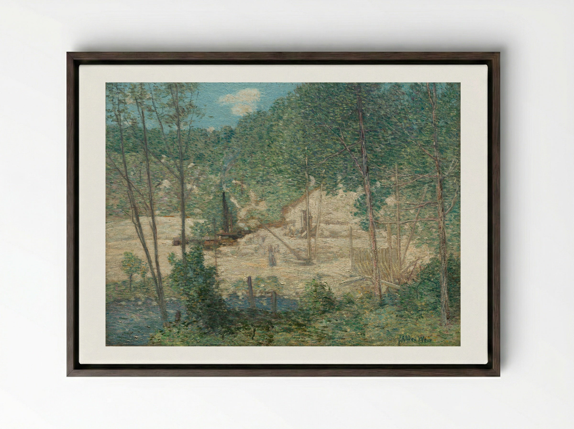 The Building of the Dam - Julian Alden Weir - Framed Canvas Dark Wood