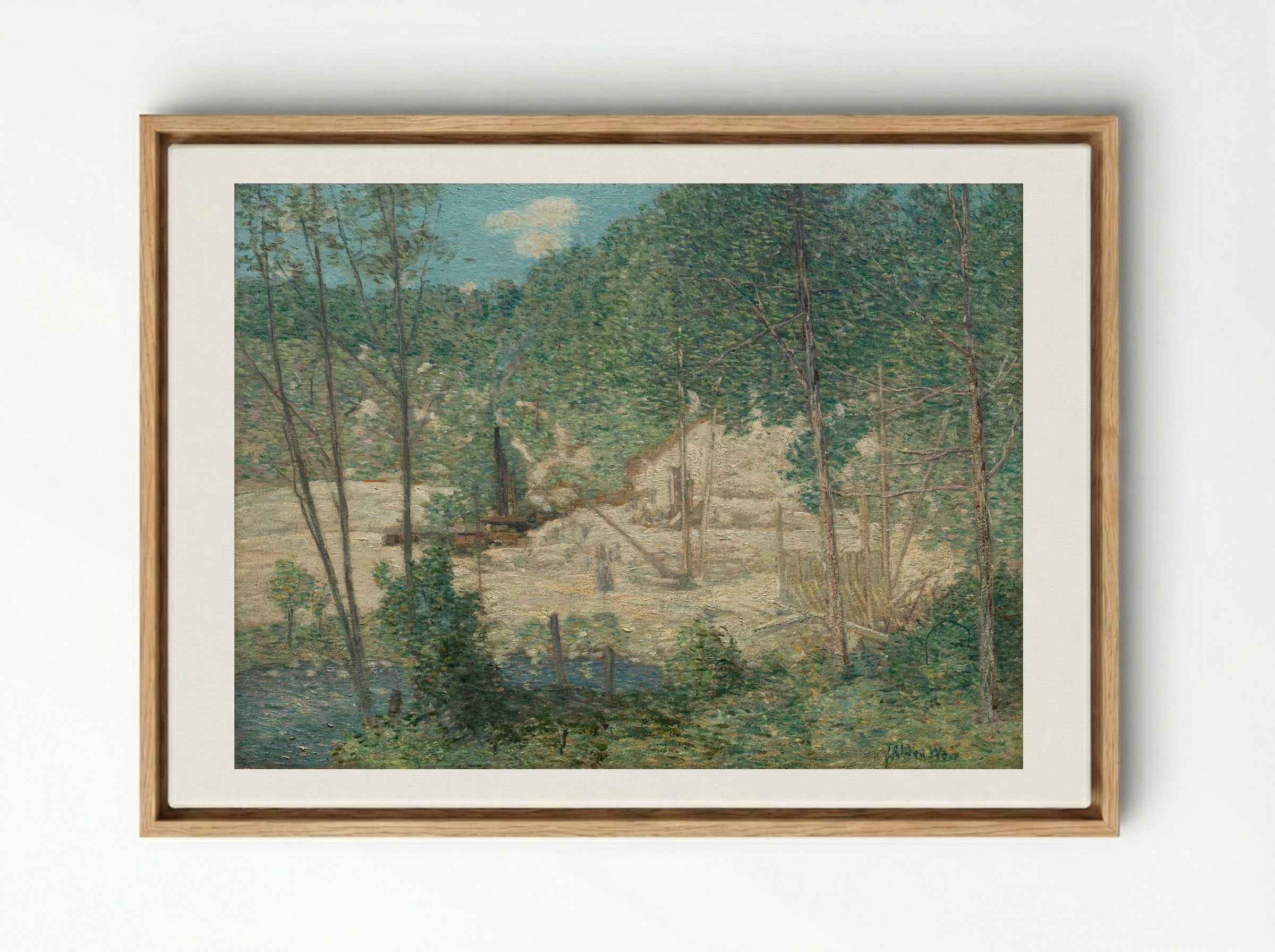 The Building of the Dam - Julian Alden Weir - Framed Canvas Wood