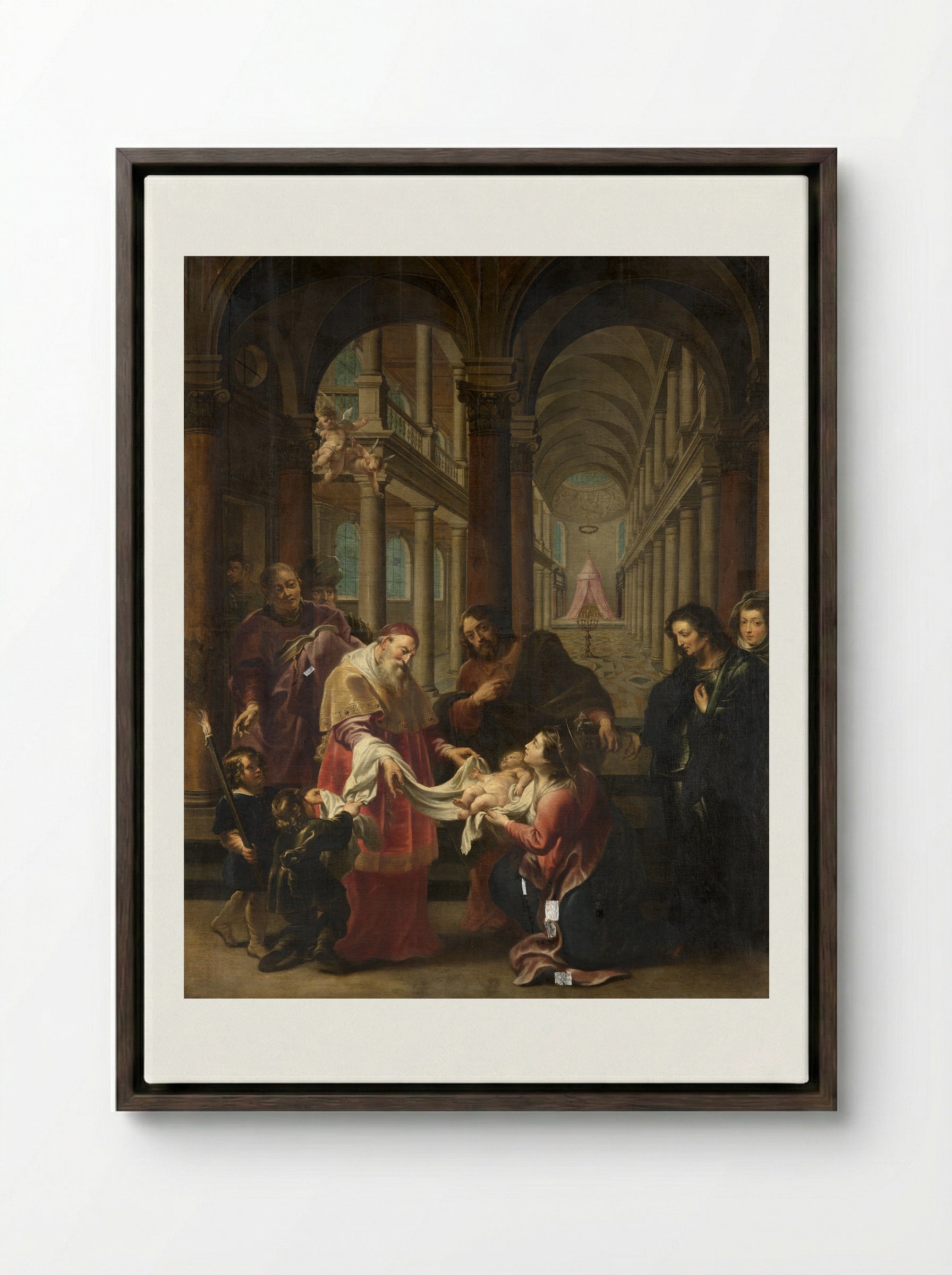 The Coronation of the Virgin by the Christ Child - Cornelis Schut (I) - Framed Canvas Dark Wood