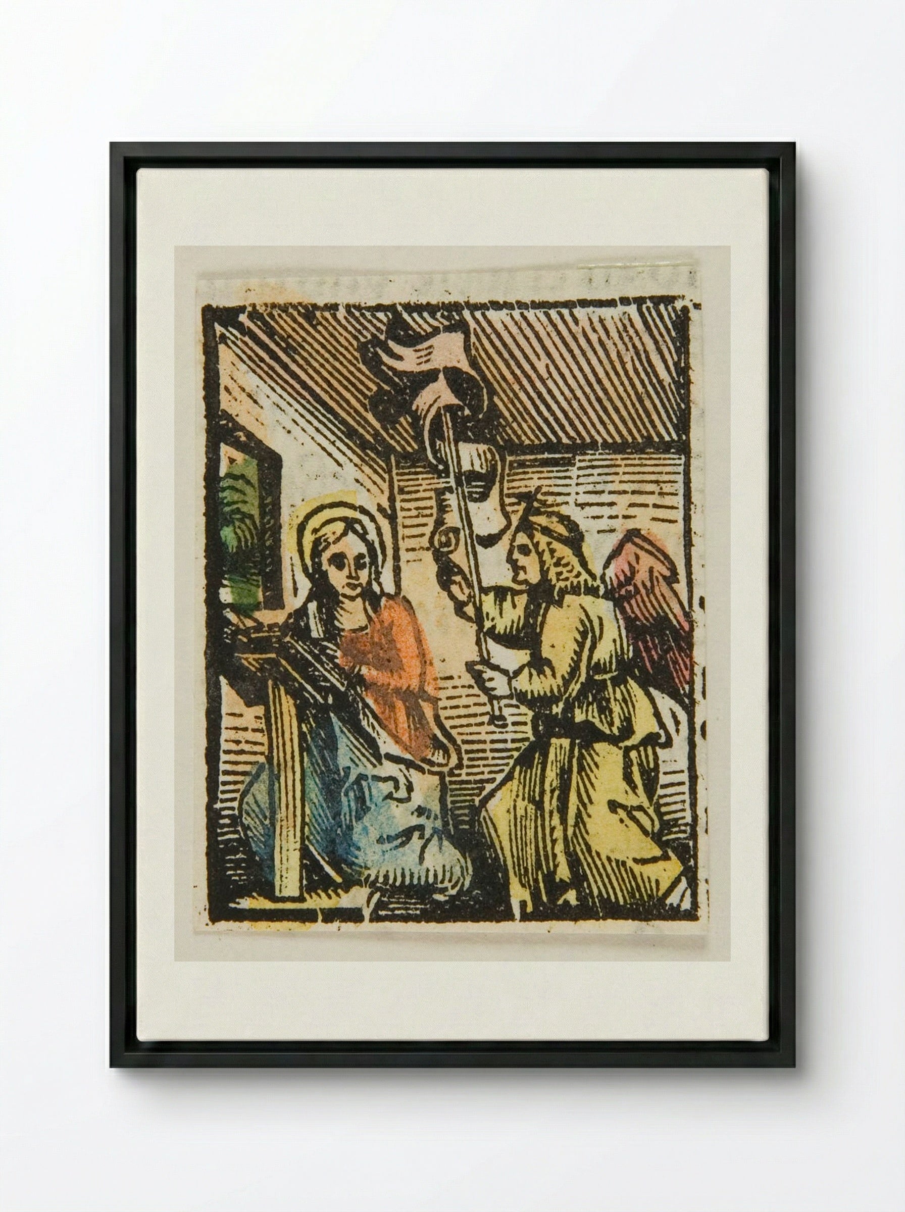 The Annunciation - Urs Graf - Framed Canvas Black