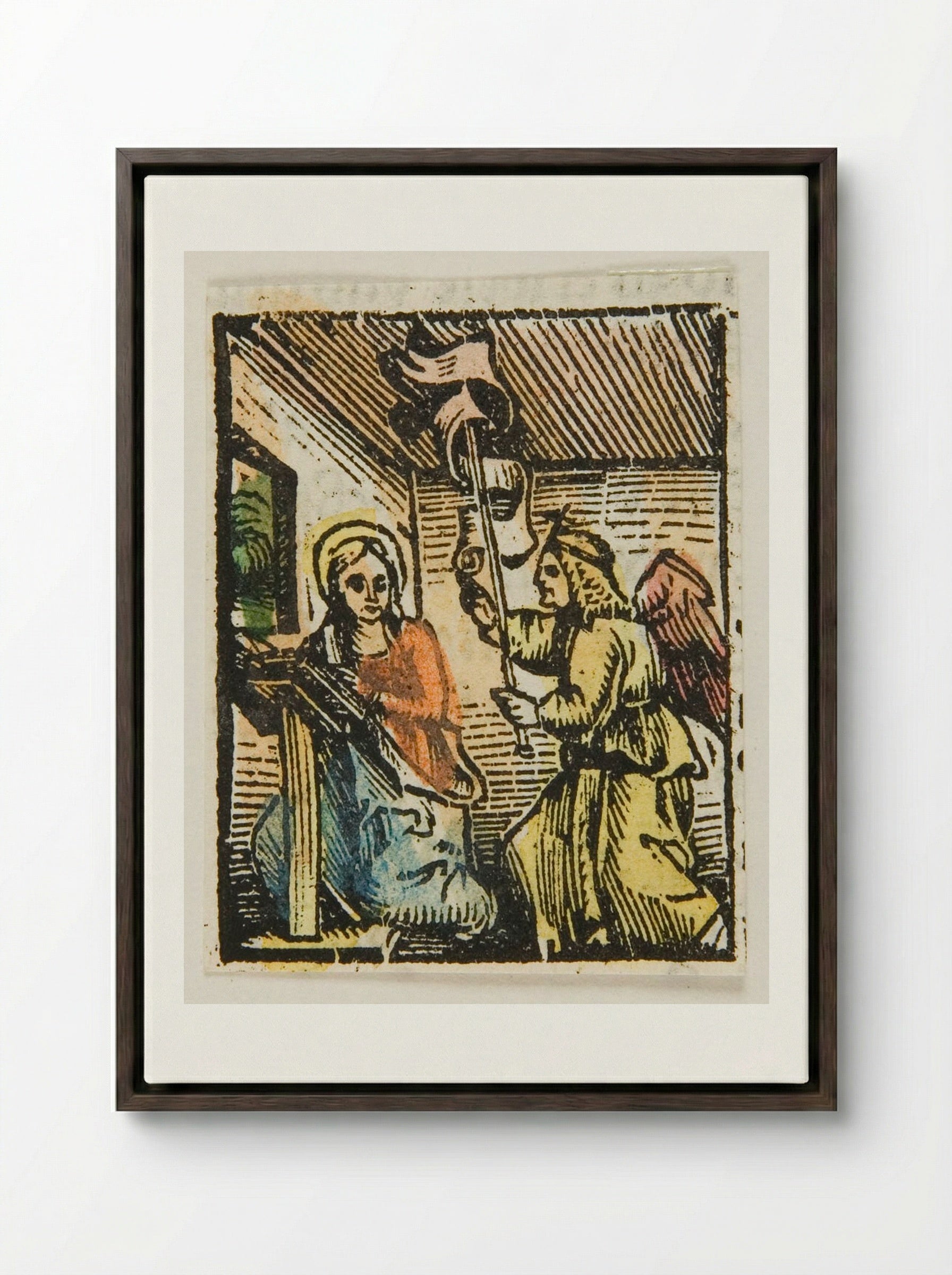 The Annunciation - Urs Graf - Framed Canvas Dark Wood