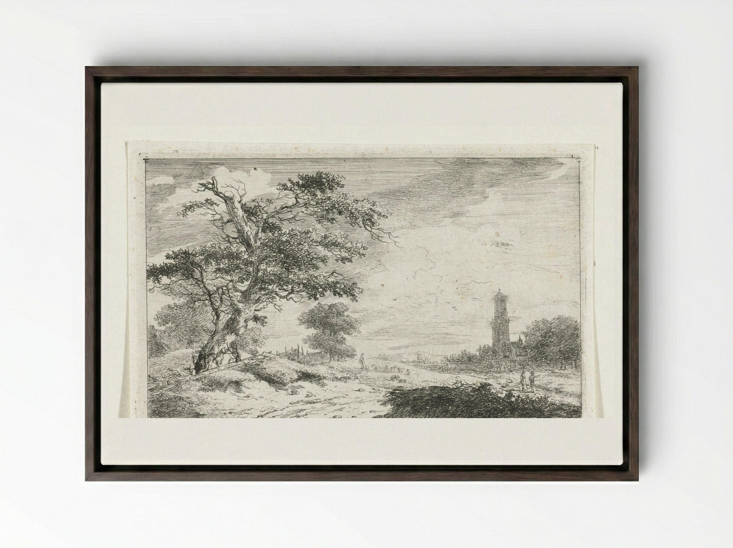 Kerktoren bij zandvlakte - Hermanus van Brussel - Framed Canvas Dark Wood