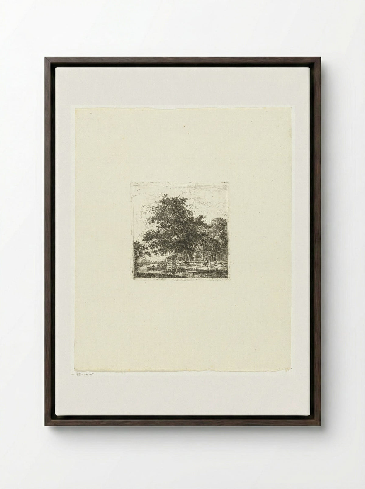 Landschap met huis en visser in een boot - Hermanus van Brussel - Framed Canvas Dark Wood