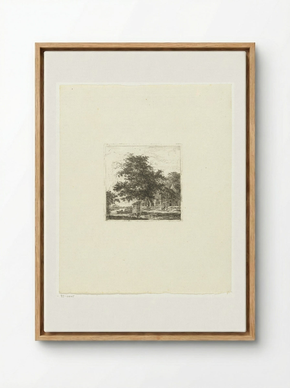 Landschap met huis en visser in een boot - Hermanus van Brussel - Framed Canvas Wood