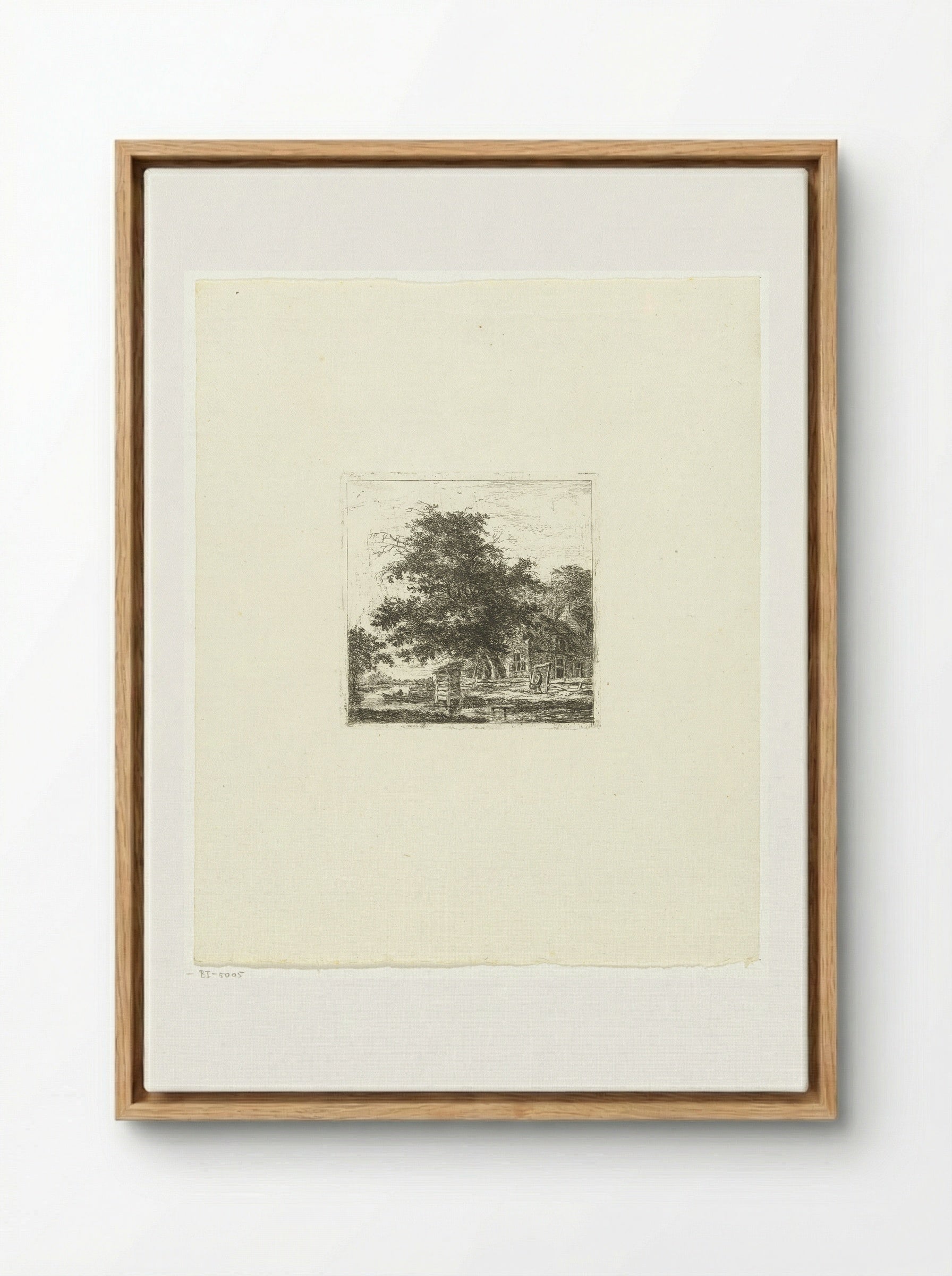 Landschap met huis en visser in een boot - Hermanus van Brussel - Framed Canvas Wood