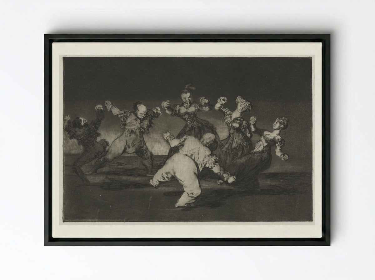 The Proverbs: If Marion Will Dance, Then She Has to Take the Consequences - Francisco de Goya - Framed Canvas Black