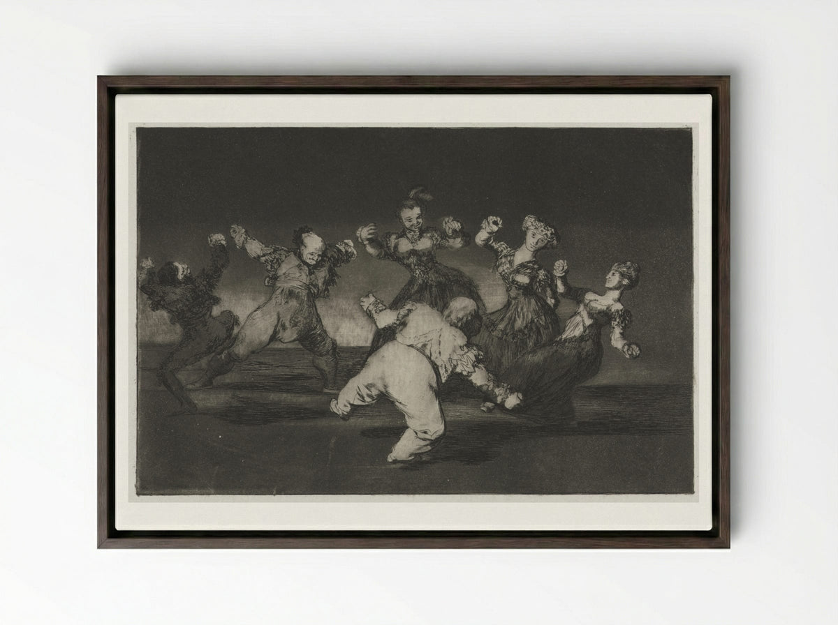 The Proverbs: If Marion Will Dance, Then She Has to Take the Consequences - Francisco de Goya - Framed Canvas Dark Wood