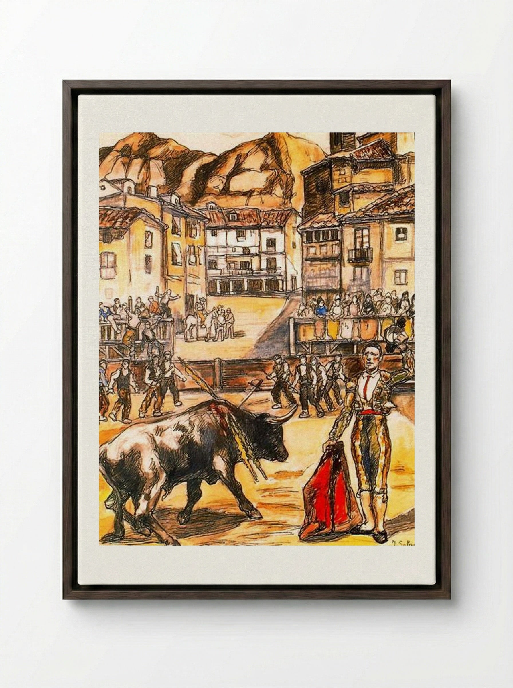 Cape in a Village - José Gutiérrez Solana - Framed Canvas Dark Wood